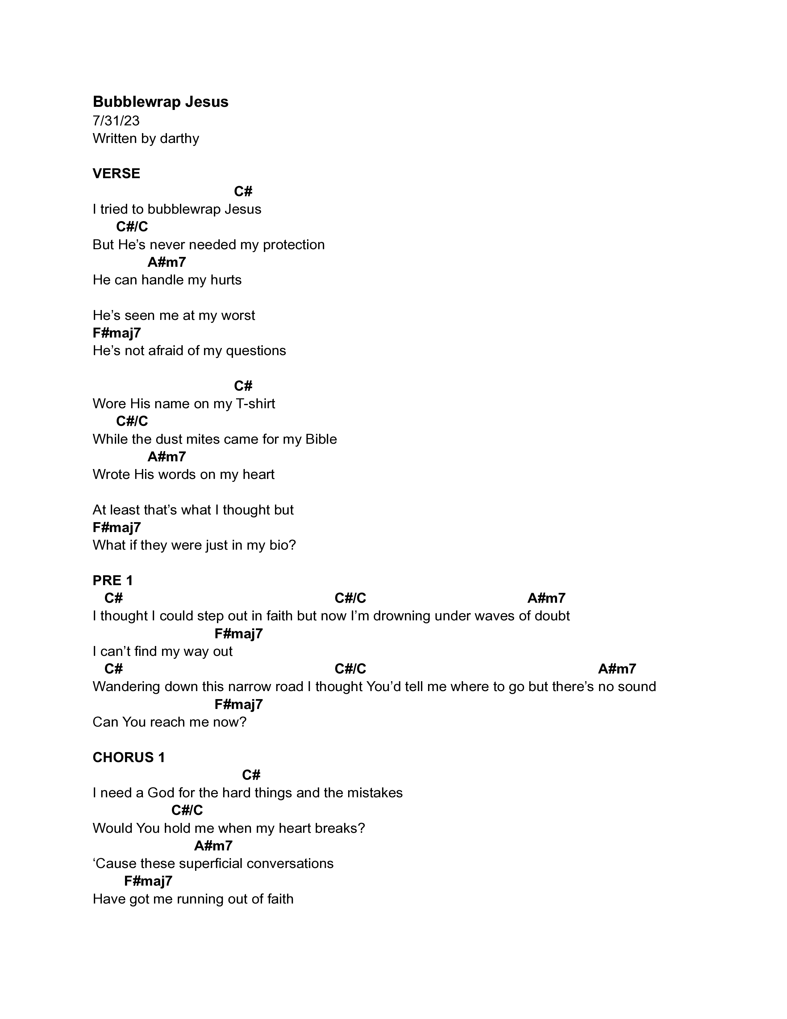 Bubblewrap Jesus Chord Chart (Darthy)