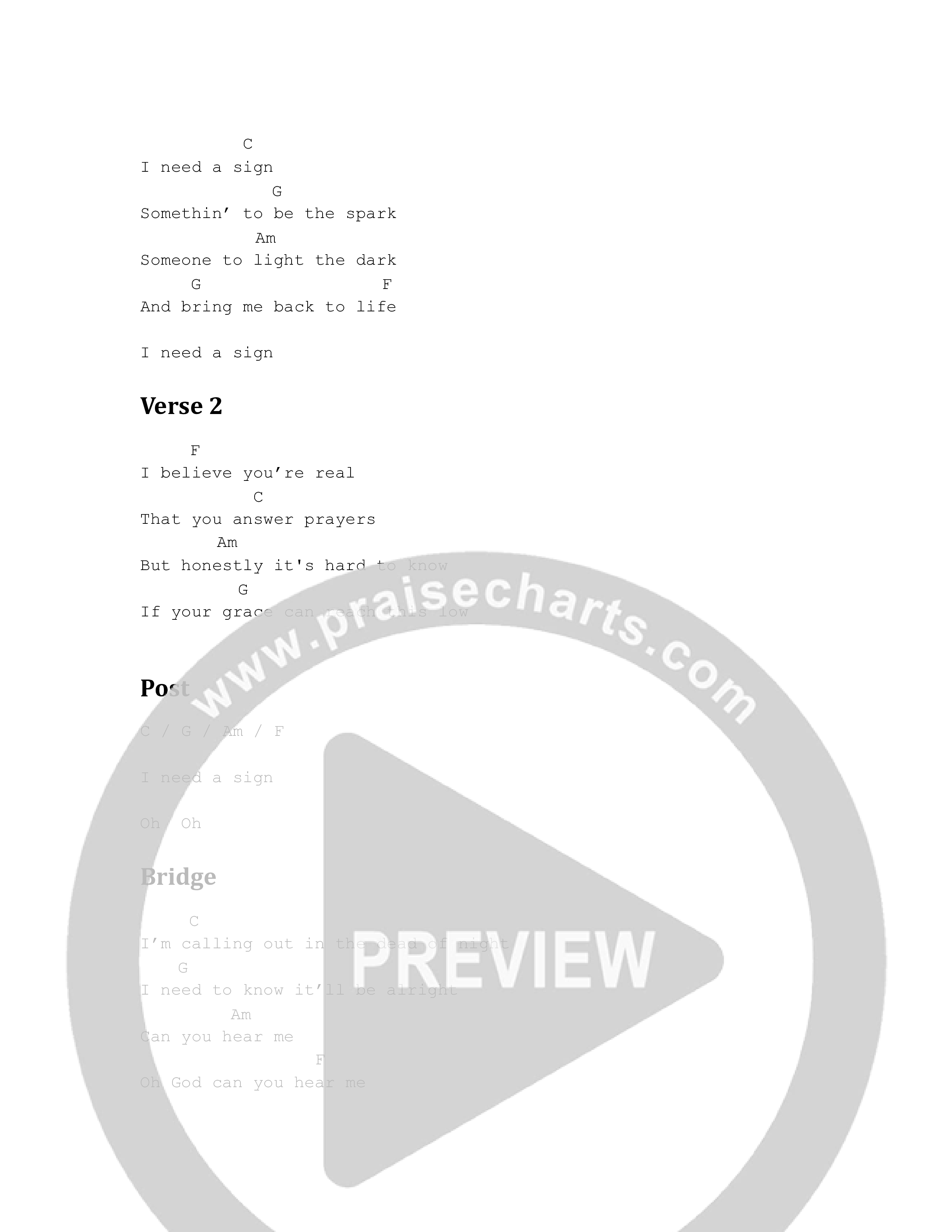 I Need a Sign Chord Chart (Allan Scott)