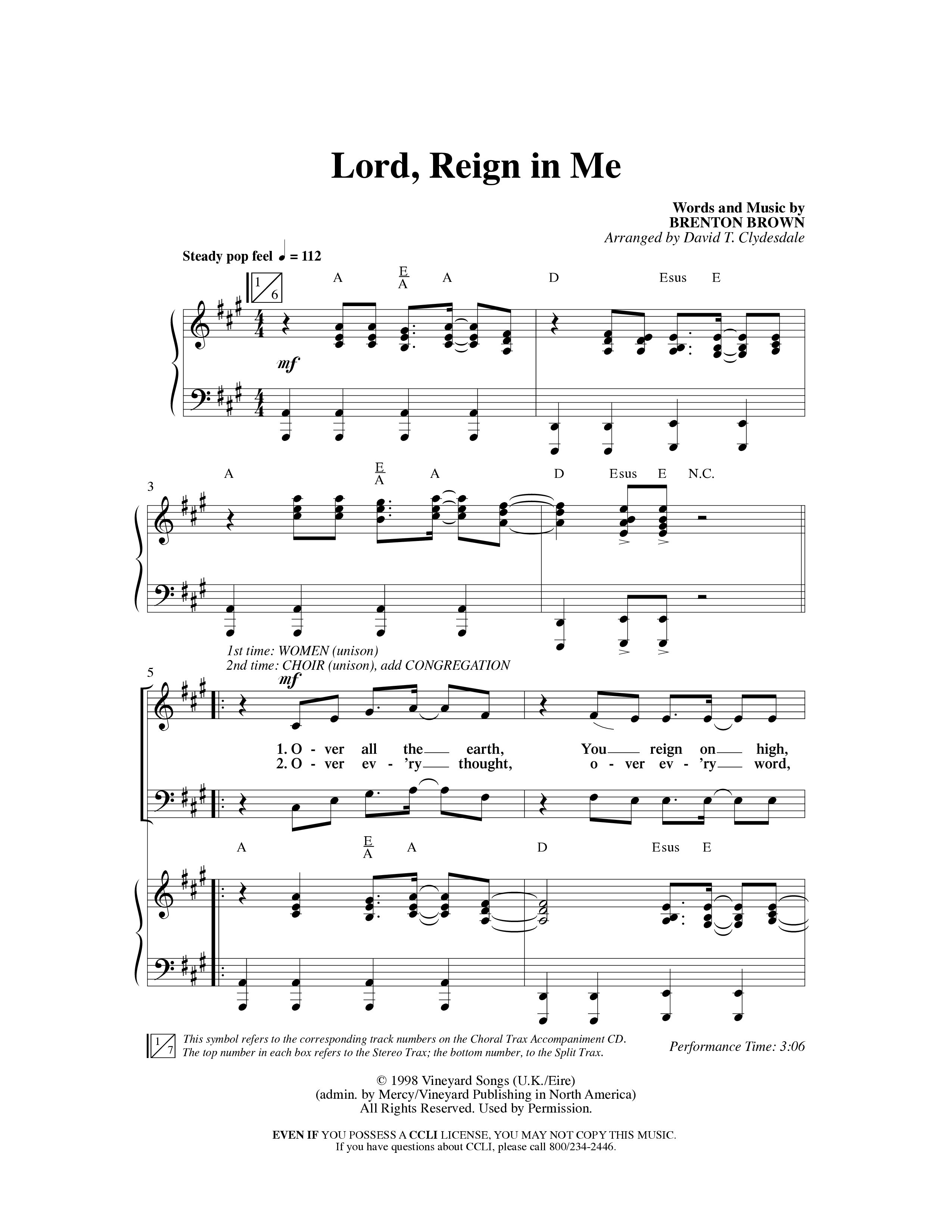 Lord Reign In Me (Choral Anthem SATB) Anthem (SATB/Piano) (Word Music Choral / Arr. David Clydesdale)