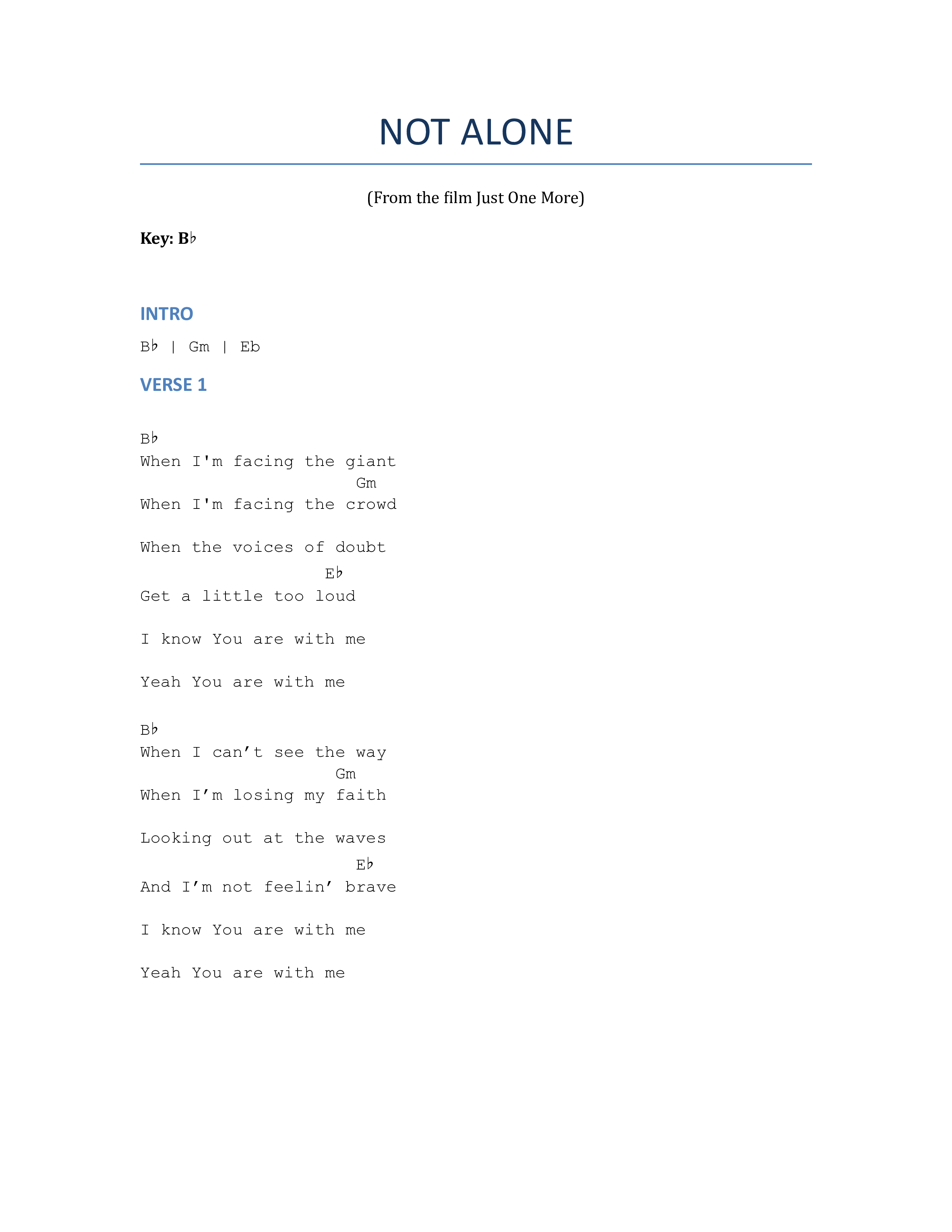 Not Alone Chord Chart (Allan Scott)