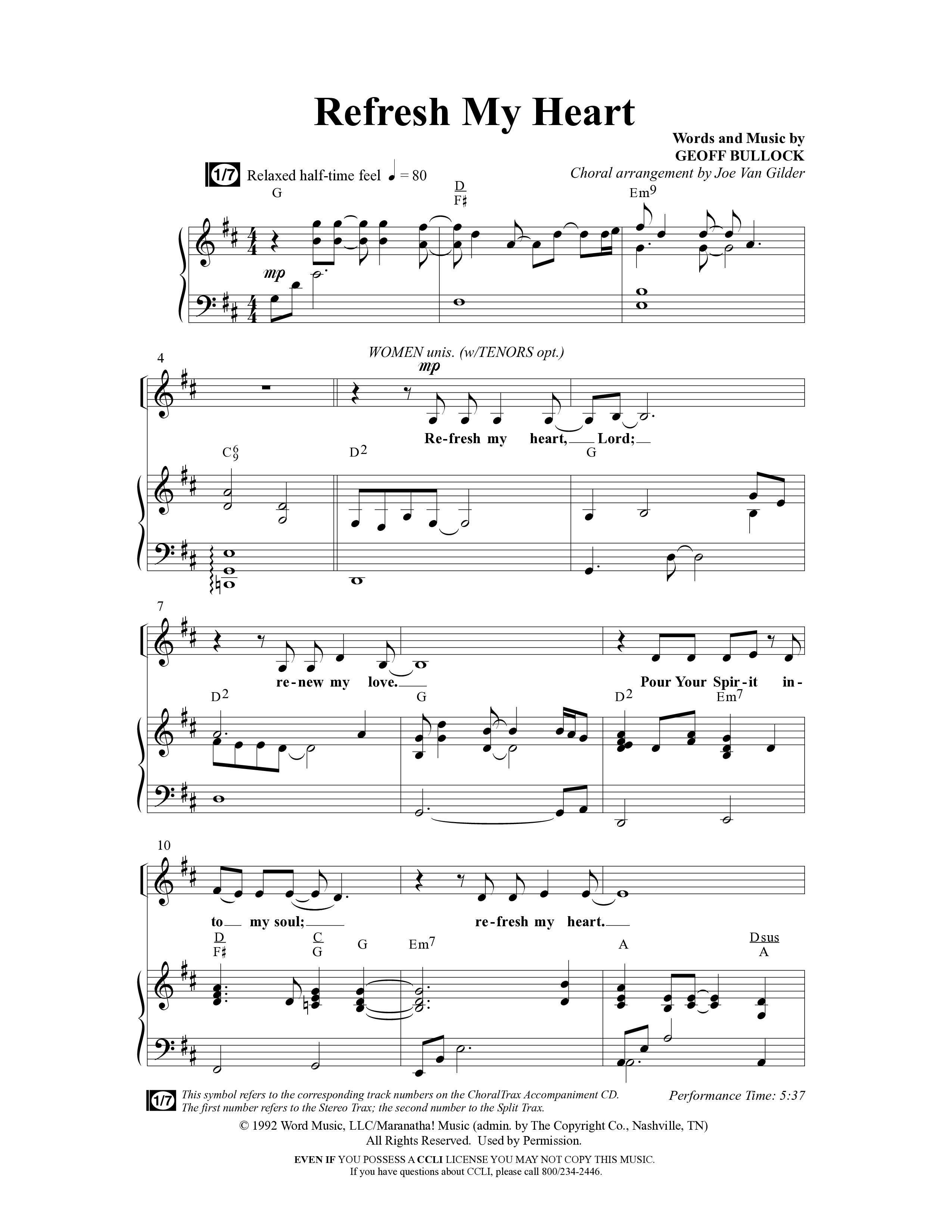 Refresh My Heart (Choral Anthem SATB) Anthem (SATB/Piano) (Word Music Choral / Arr. Joe Van Gilder / Orch. Dave Williamson)