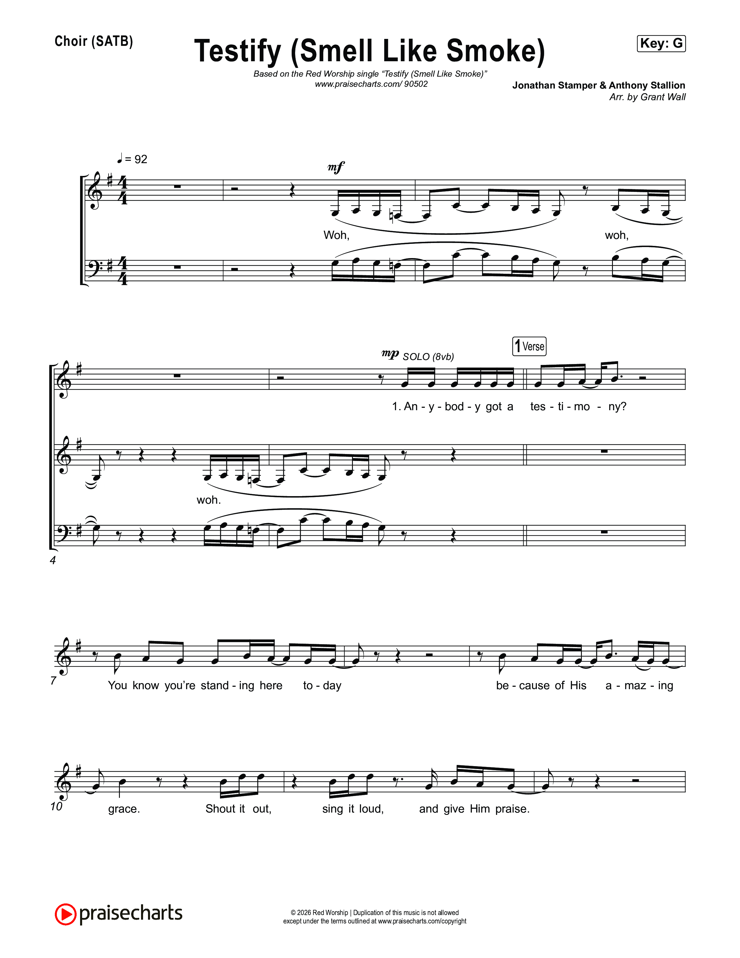 Testify (Smell Like Smoke) Choir Sheet (SATB) (Red Worship)