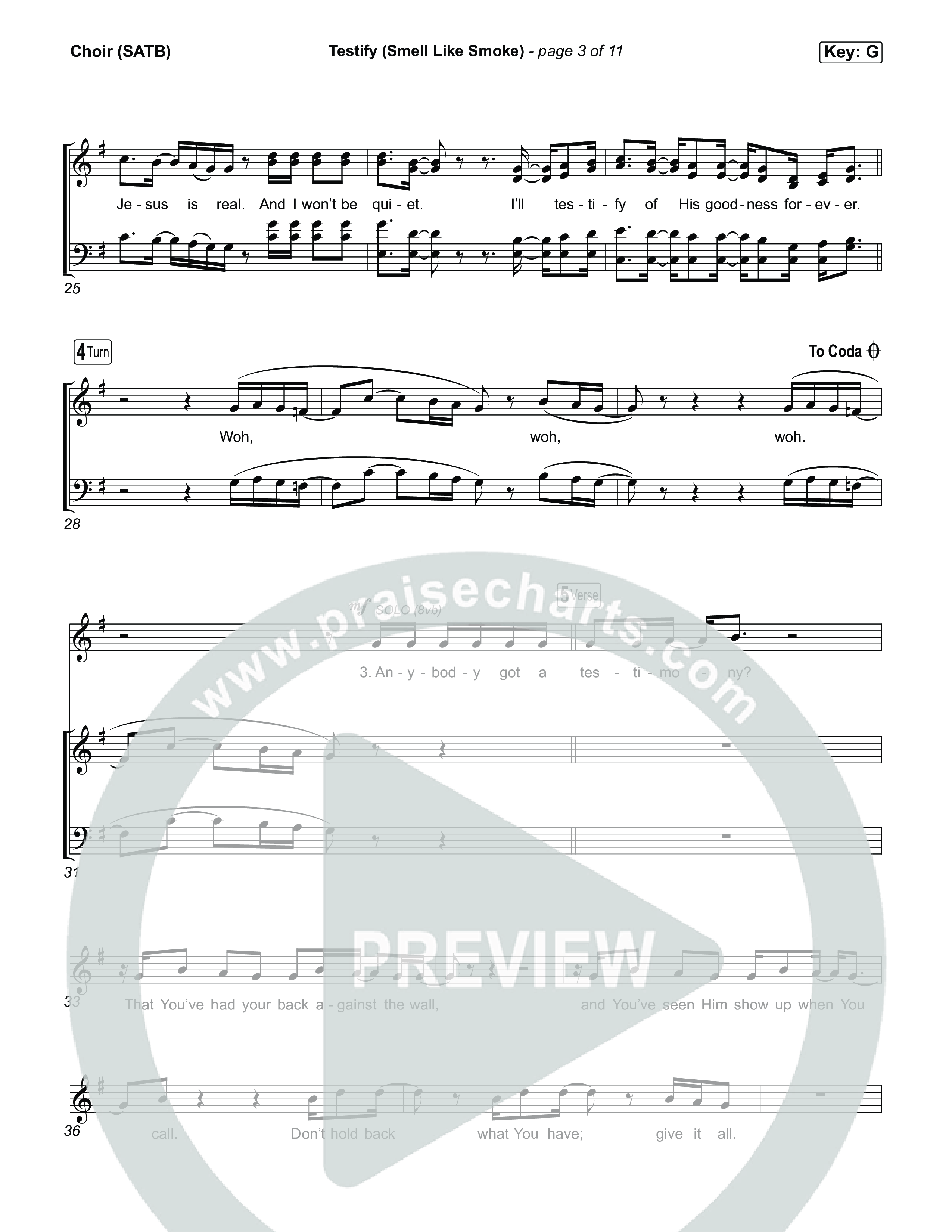 Testify (Smell Like Smoke) Choir Sheet (SATB) (Red Worship)