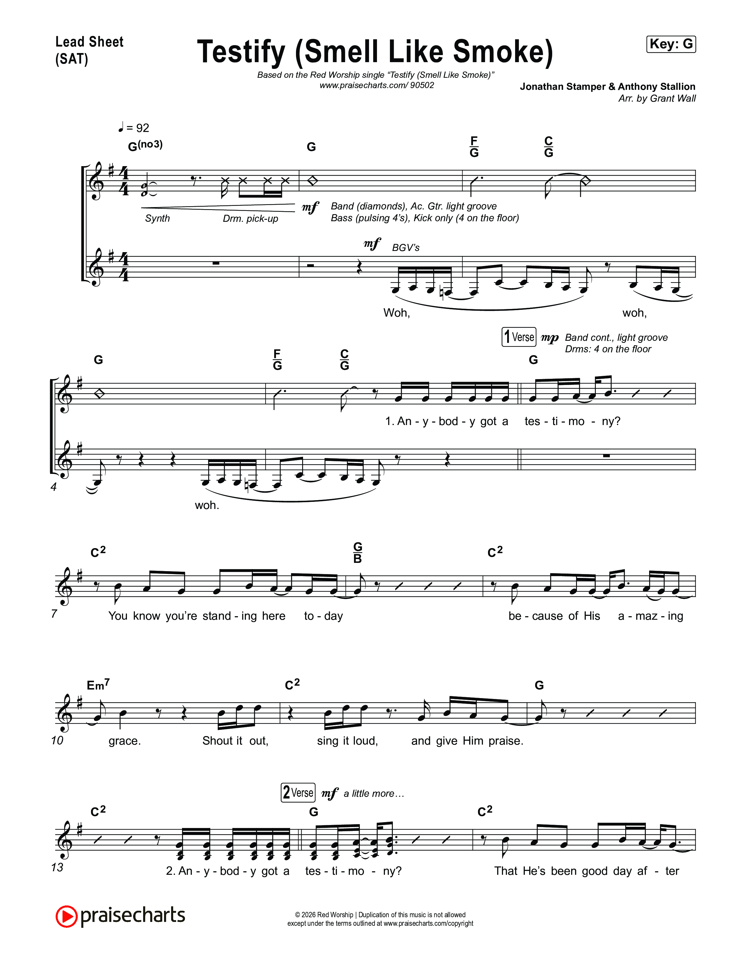 Testify (Smell Like Smoke) Lead Sheet (SAT) (Red Worship)