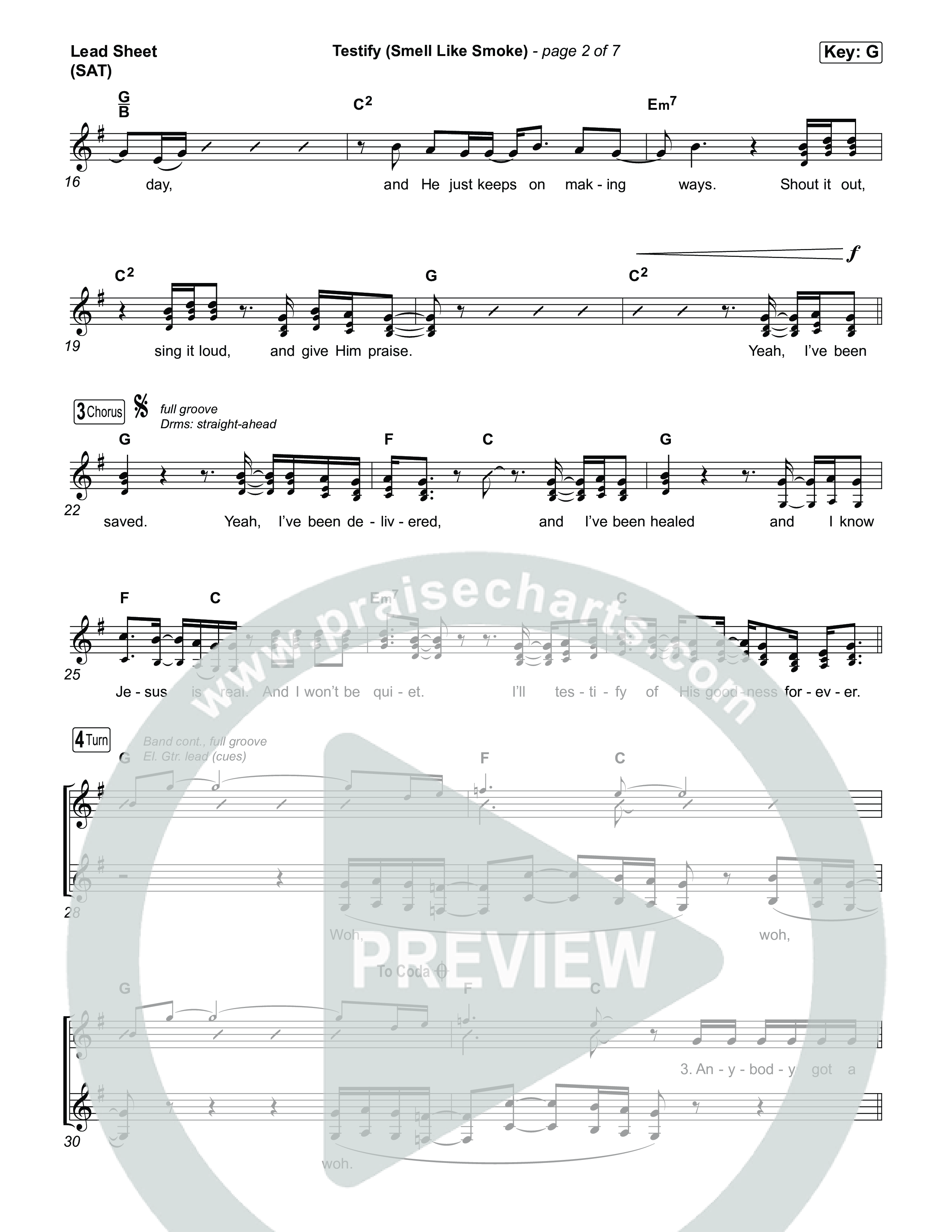 Testify (Smell Like Smoke) Lead Sheet (SAT) (Red Worship)