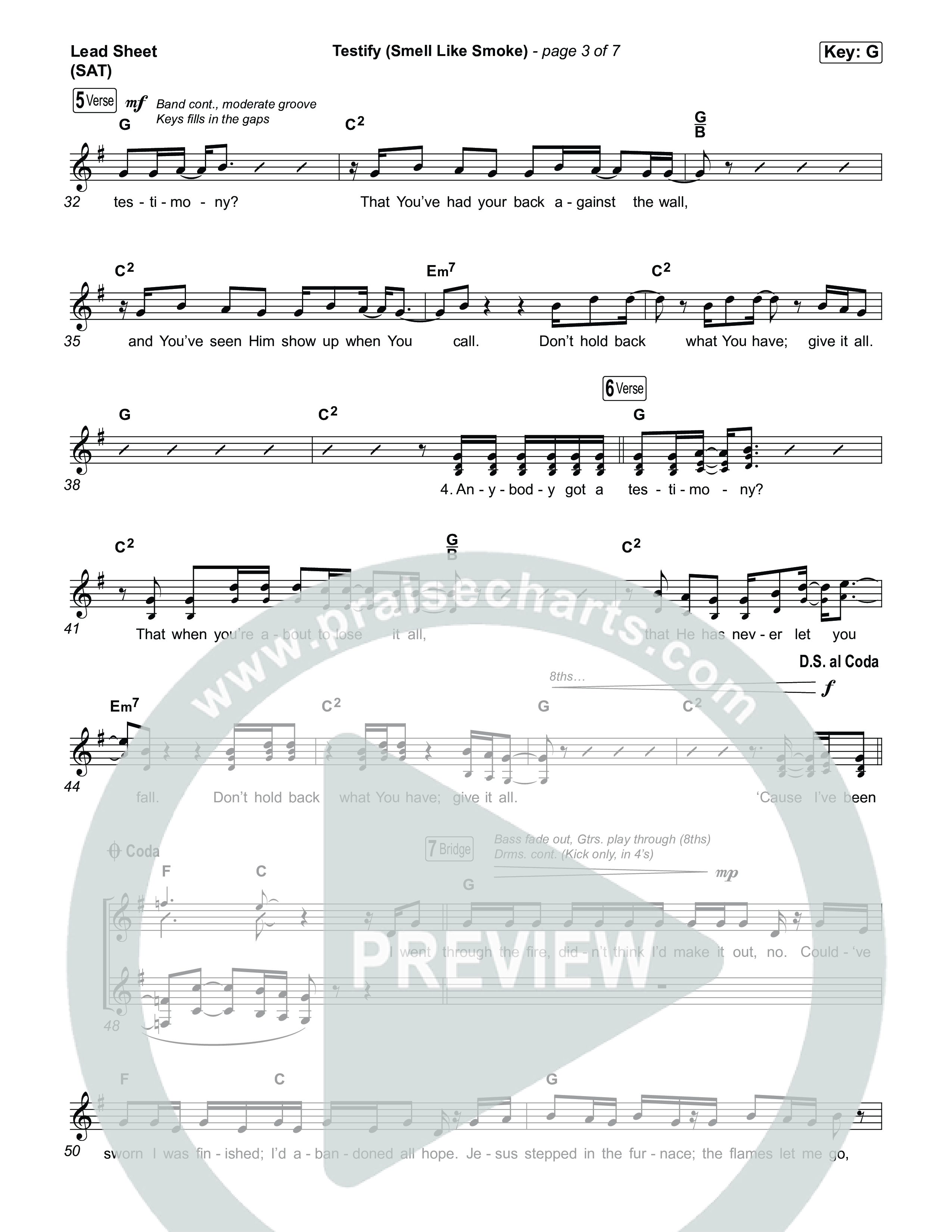 Testify (Smell Like Smoke) Lead Sheet (SAT) (Red Worship)