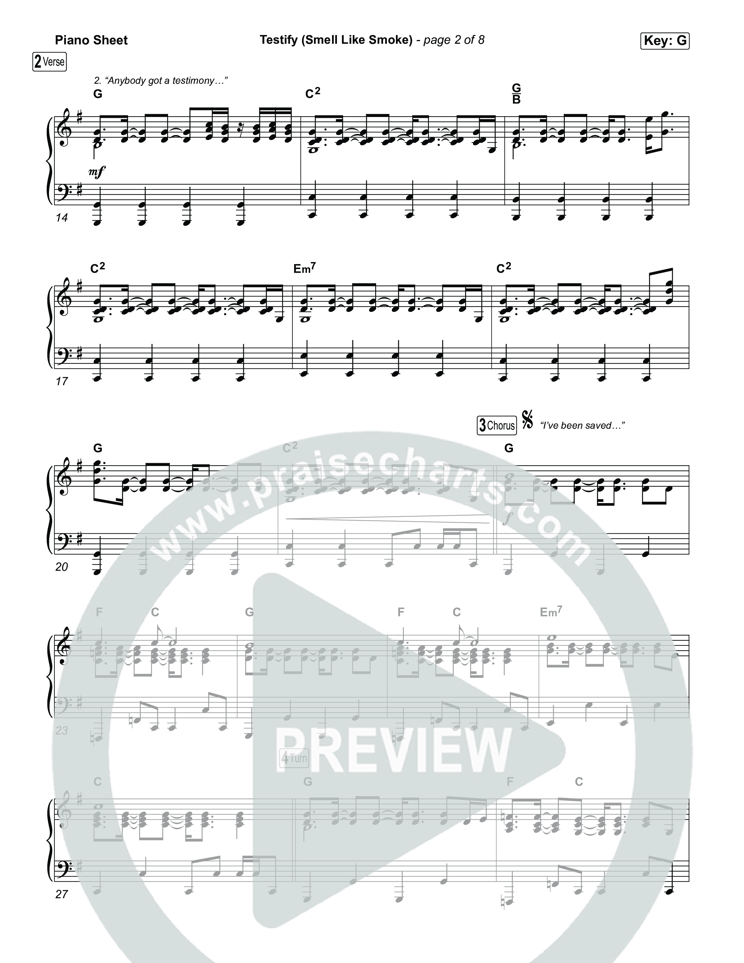 Testify (Smell Like Smoke) Piano Sheet (Red Worship)
