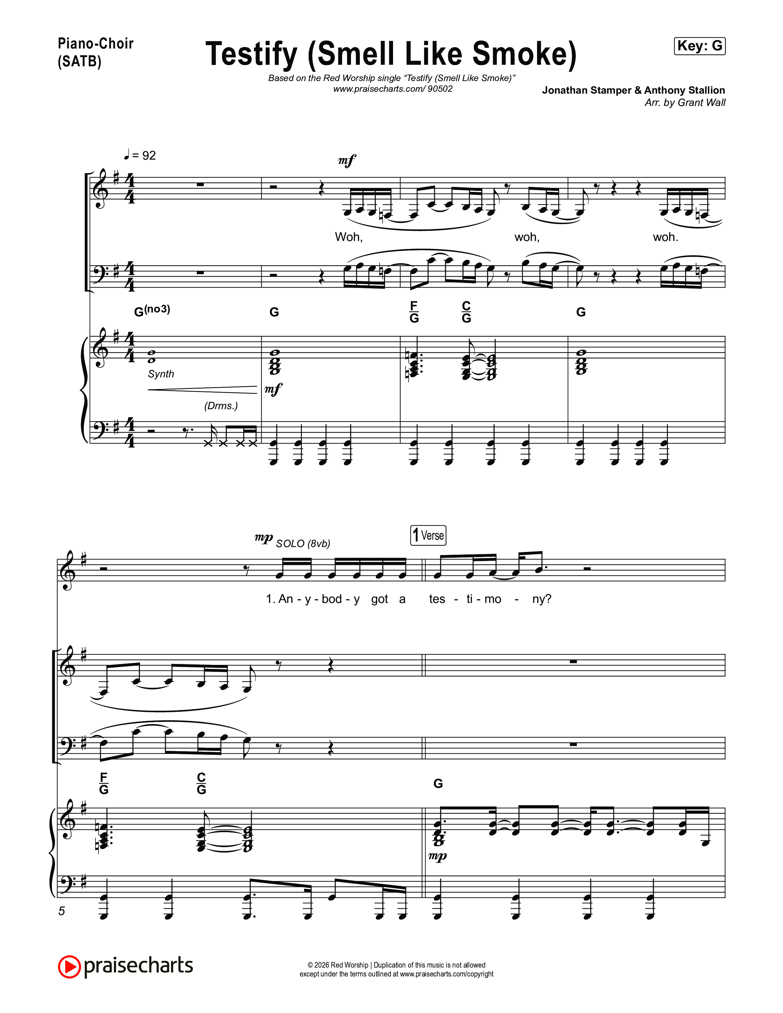 Testify (Smell Like Smoke) Piano/Vocal (SATB) (Red Worship)