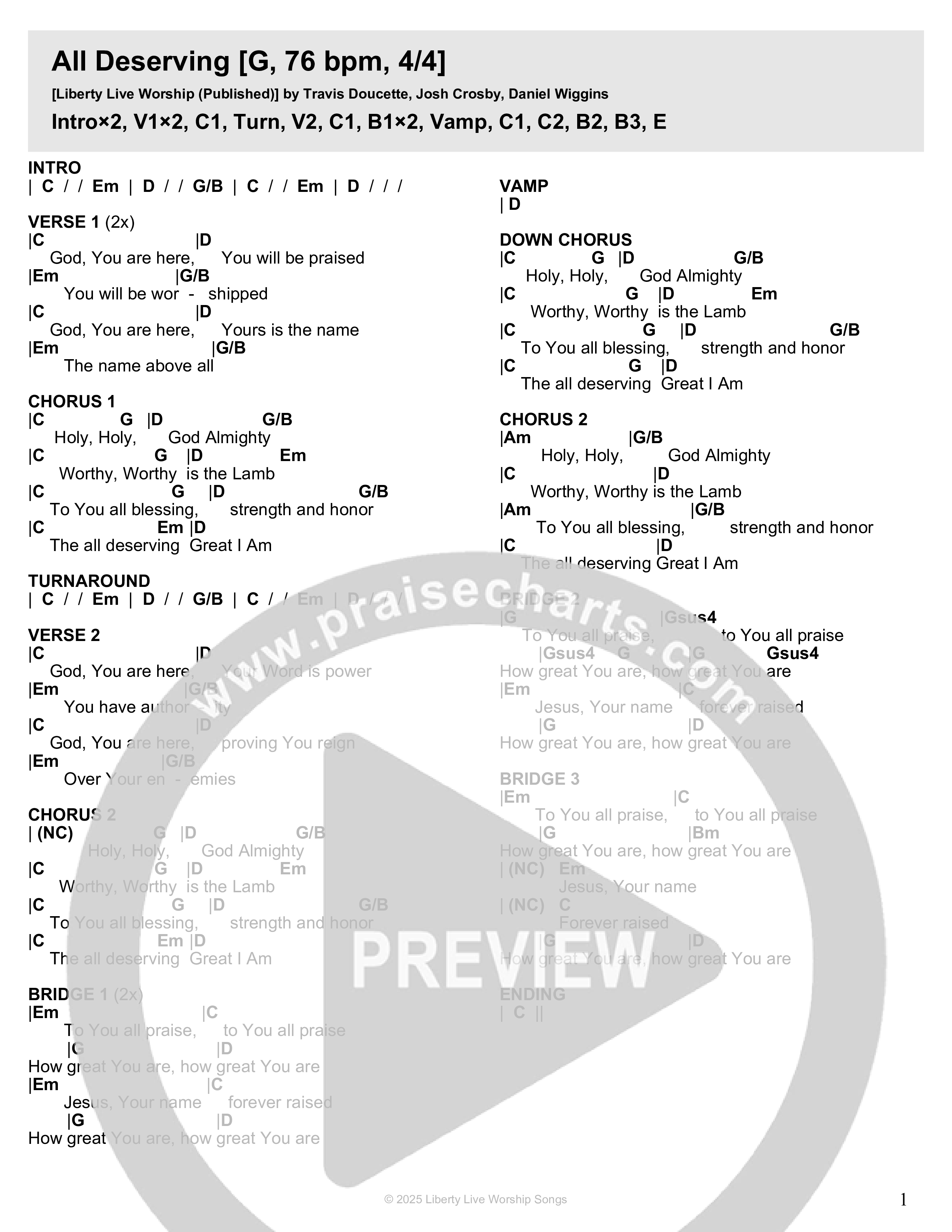 All Deserving Chord Chart (Liberty Live Worship)
