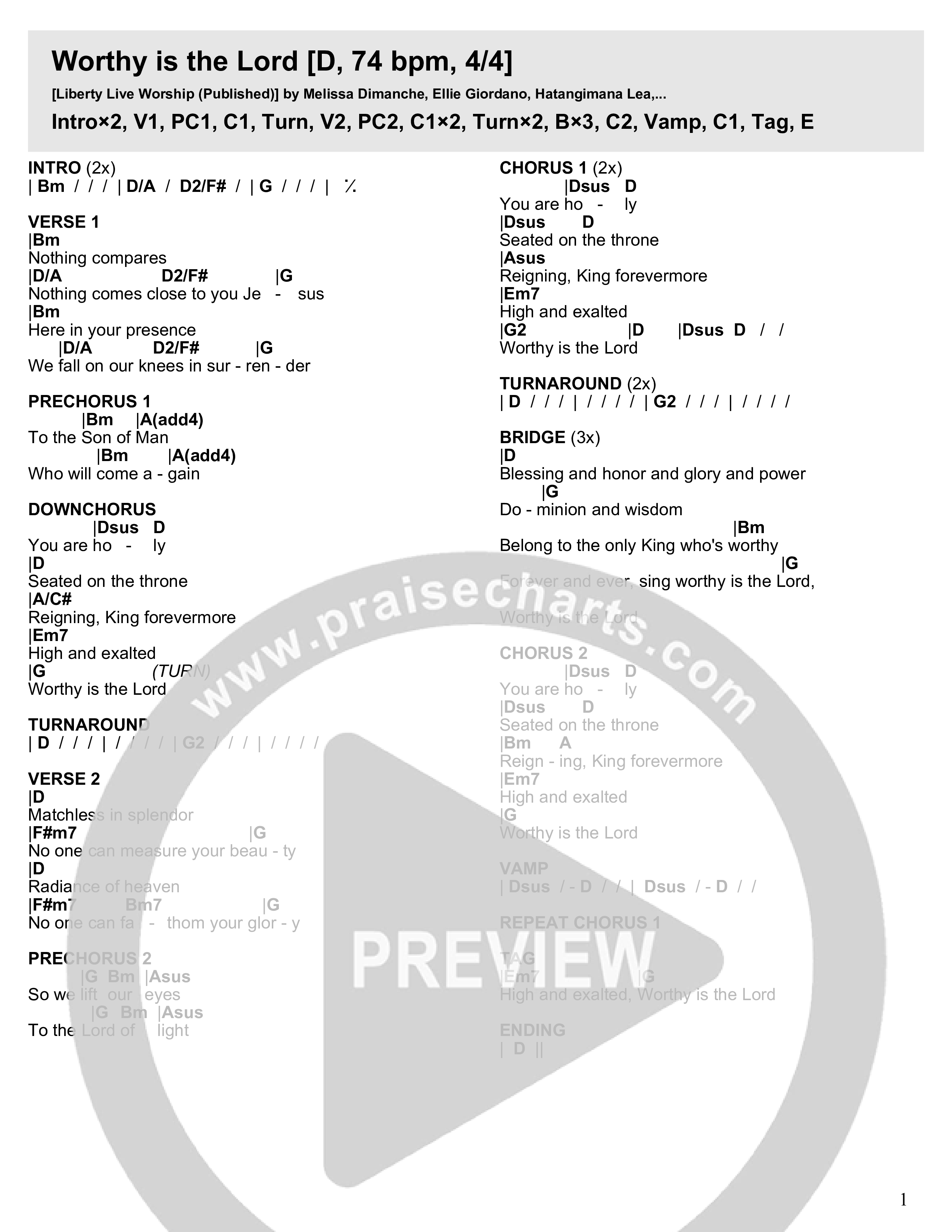 Worthy Is the Lord Chord Chart (Liberty Live Worship)