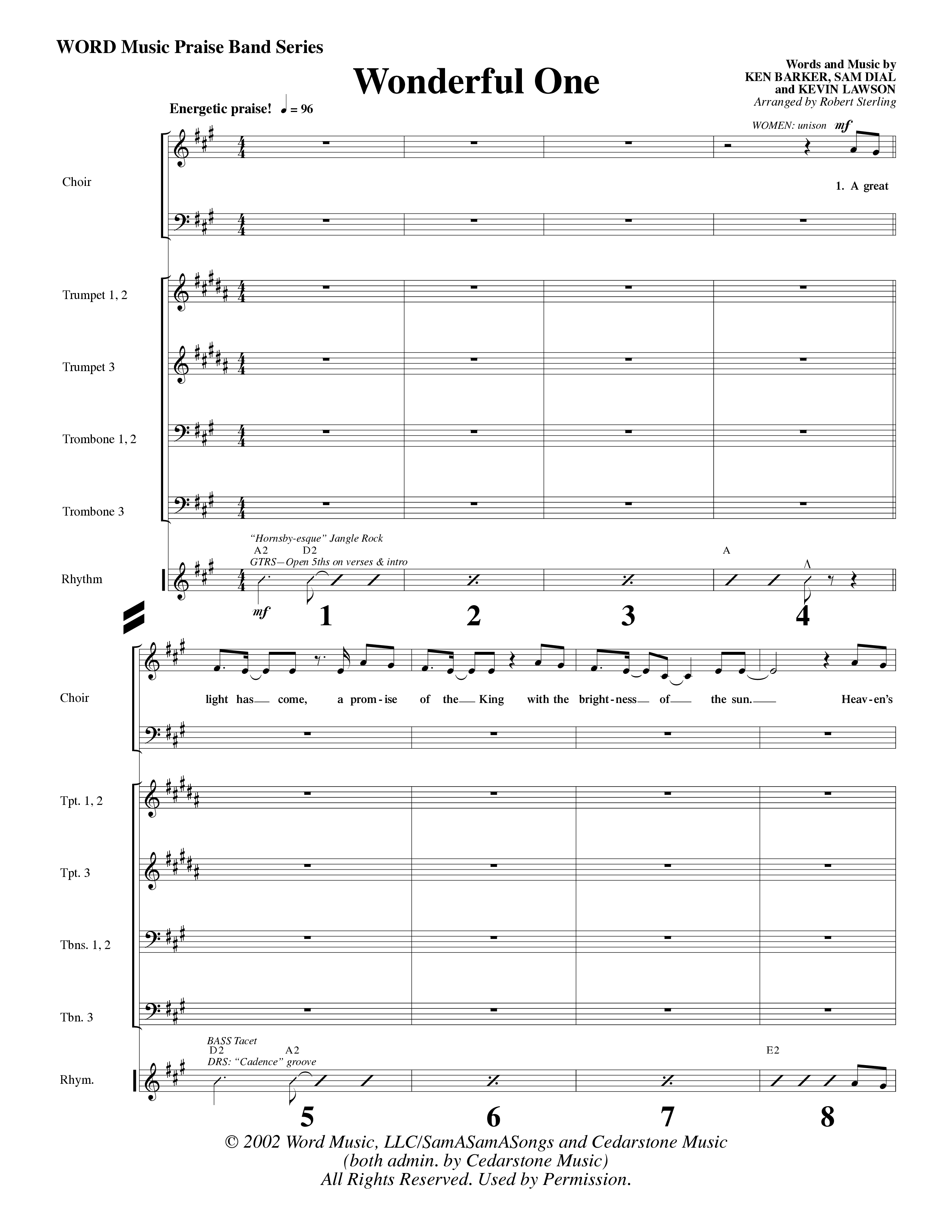 Wonderful One (Choral Anthem SATB) Orchestration (Word Music Choral / Arr. Robert Sterling)