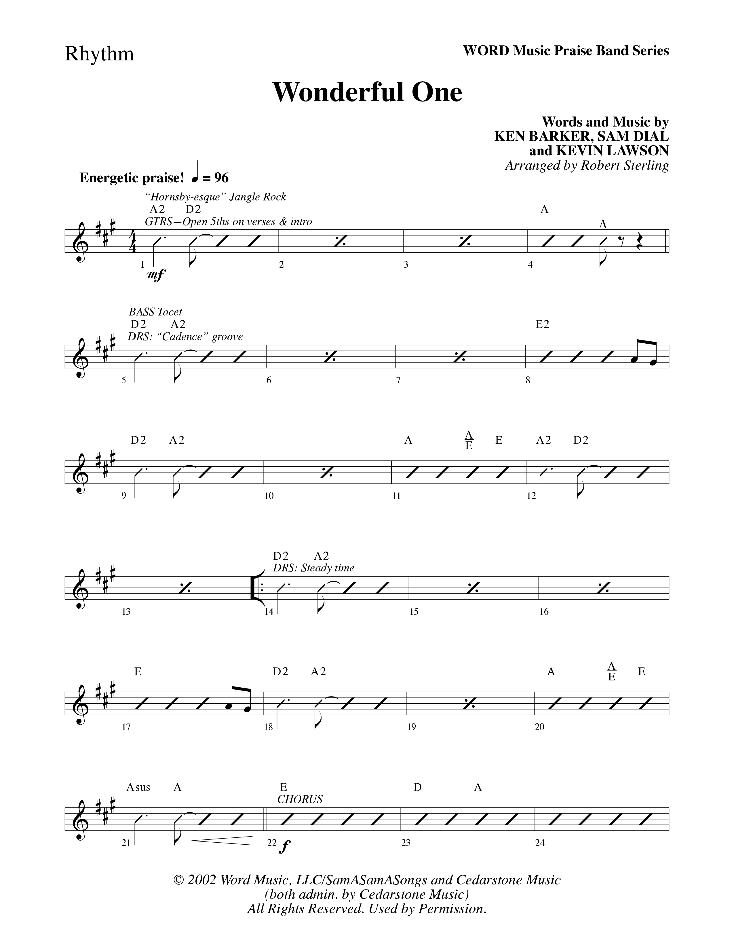Wonderful One (Choral Anthem SATB) Rhythm Chart (Word Music Choral / Arr. Robert Sterling)