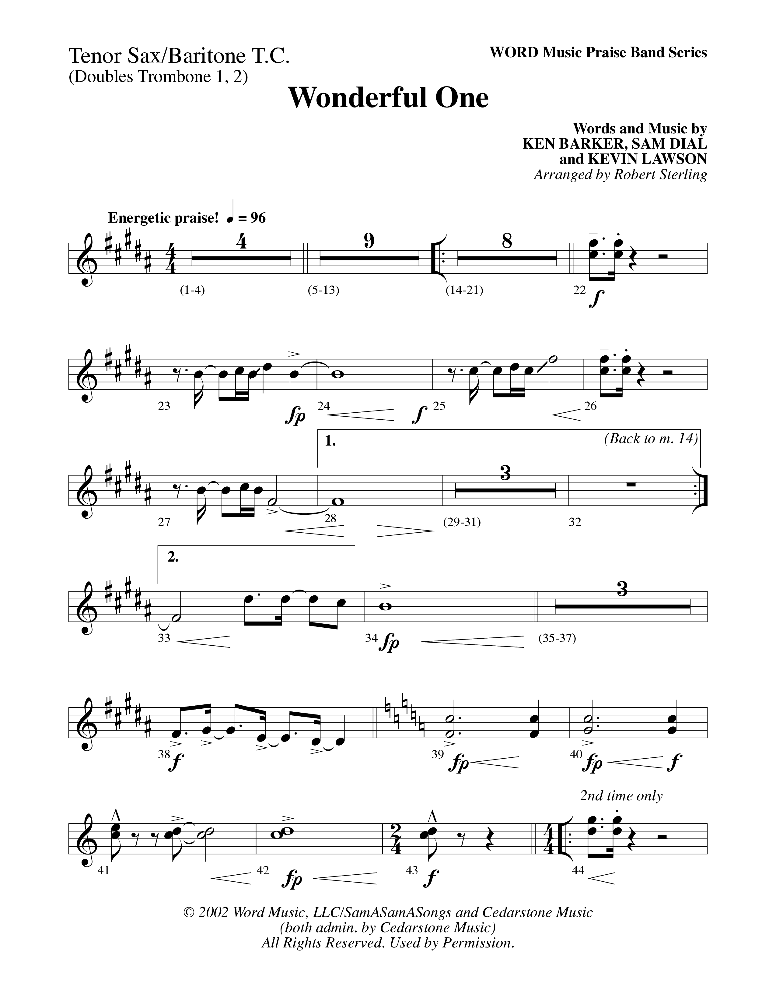 Wonderful One (Choral Anthem SATB) Tenor Sax/Baritone T.C. (Word Music Choral / Arr. Robert Sterling)