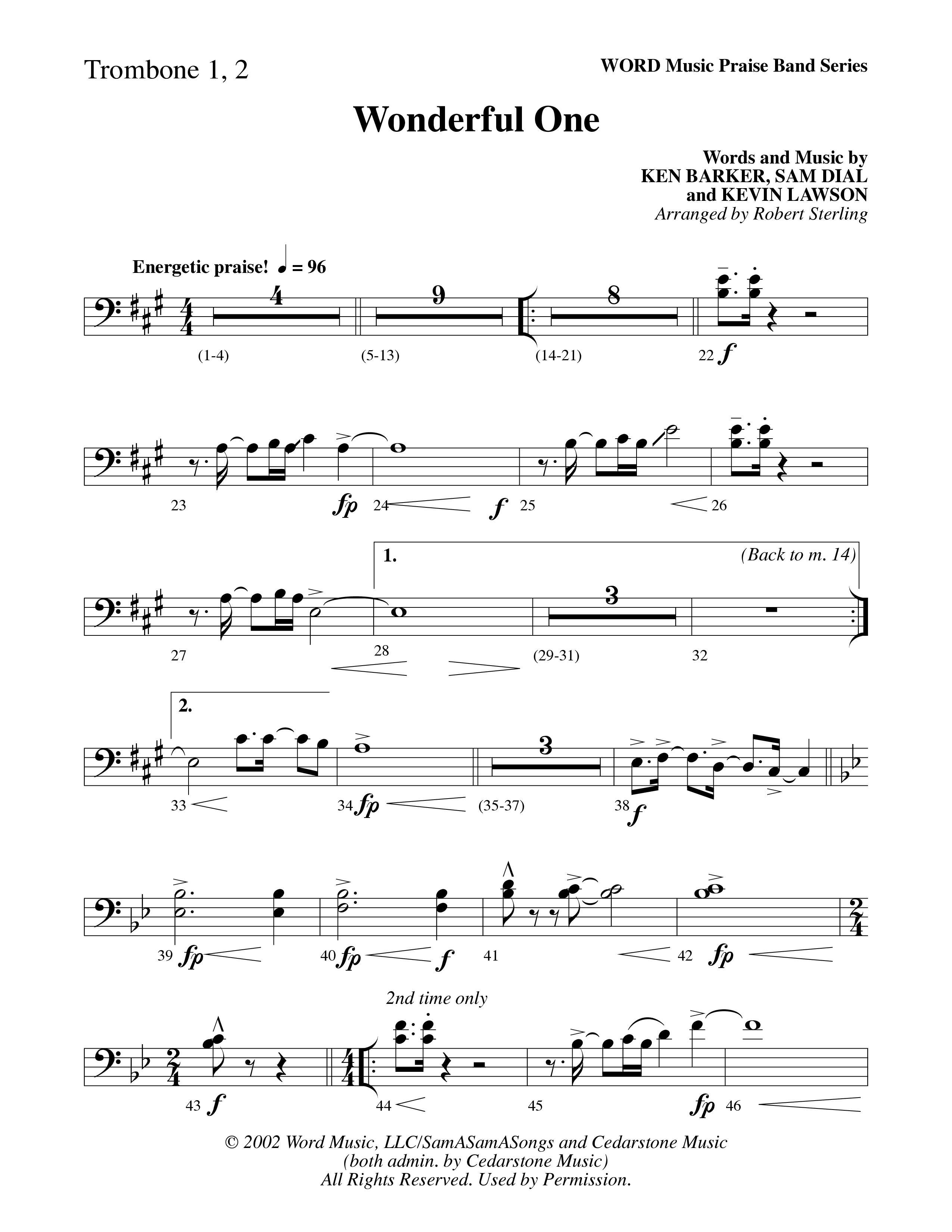 Wonderful One (Choral Anthem SATB) Trombone 1/2 (Word Music Choral / Arr. Robert Sterling)