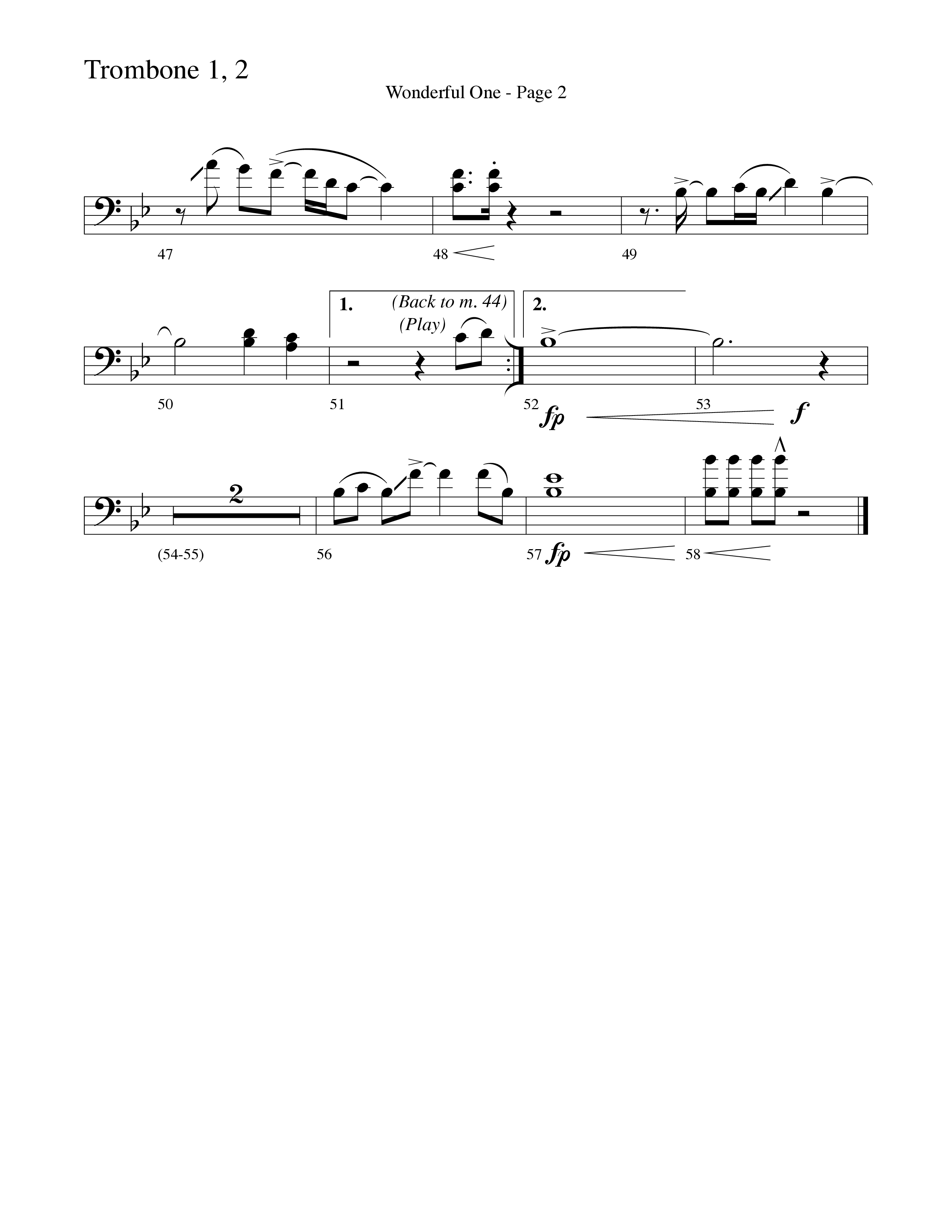Wonderful One (Choral Anthem SATB) Trombone 1/2 (Word Music Choral / Arr. Robert Sterling)