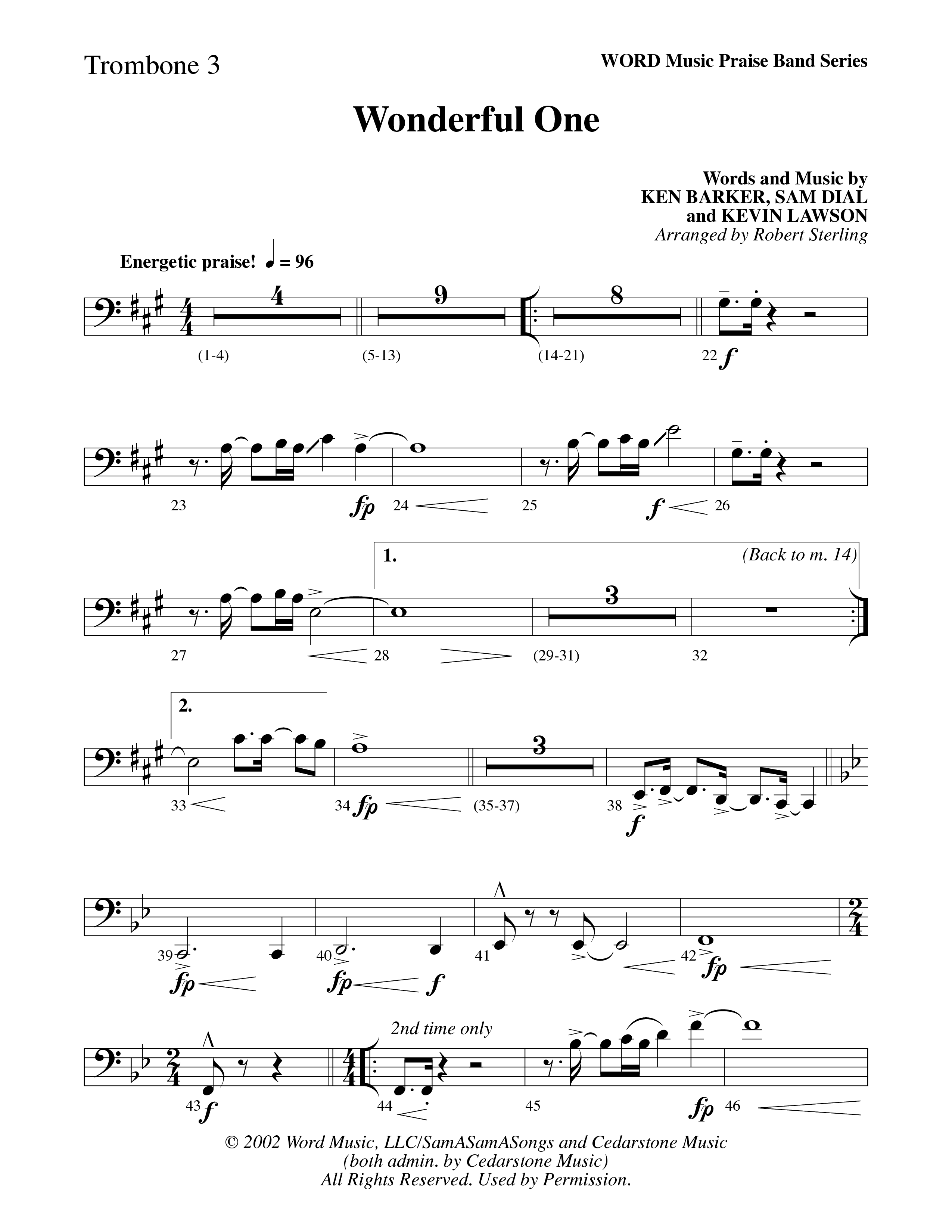 Wonderful One (Choral Anthem SATB) Trombone 3 (Word Music Choral / Arr. Robert Sterling)