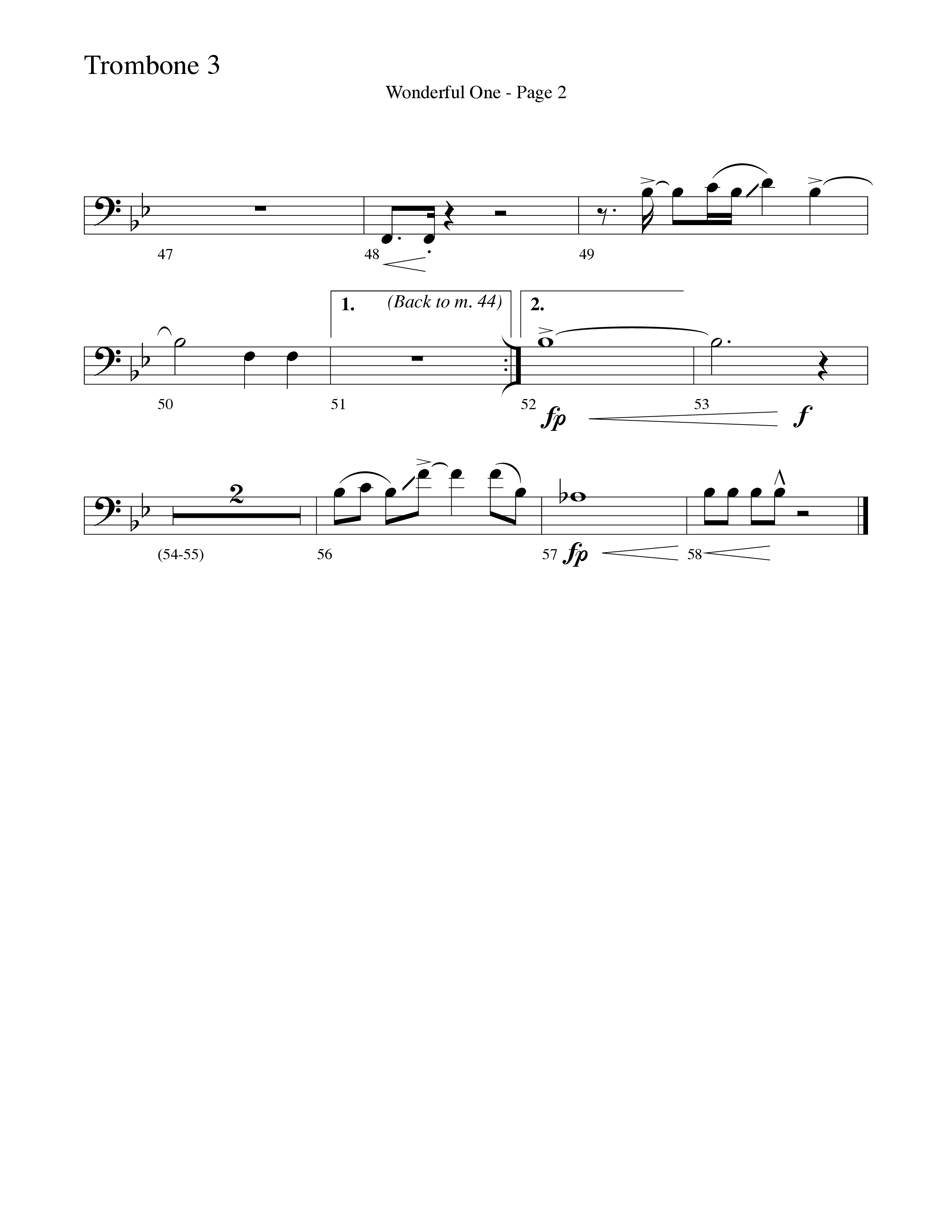 Wonderful One (Choral Anthem SATB) Trombone 3 (Word Music Choral / Arr. Robert Sterling)