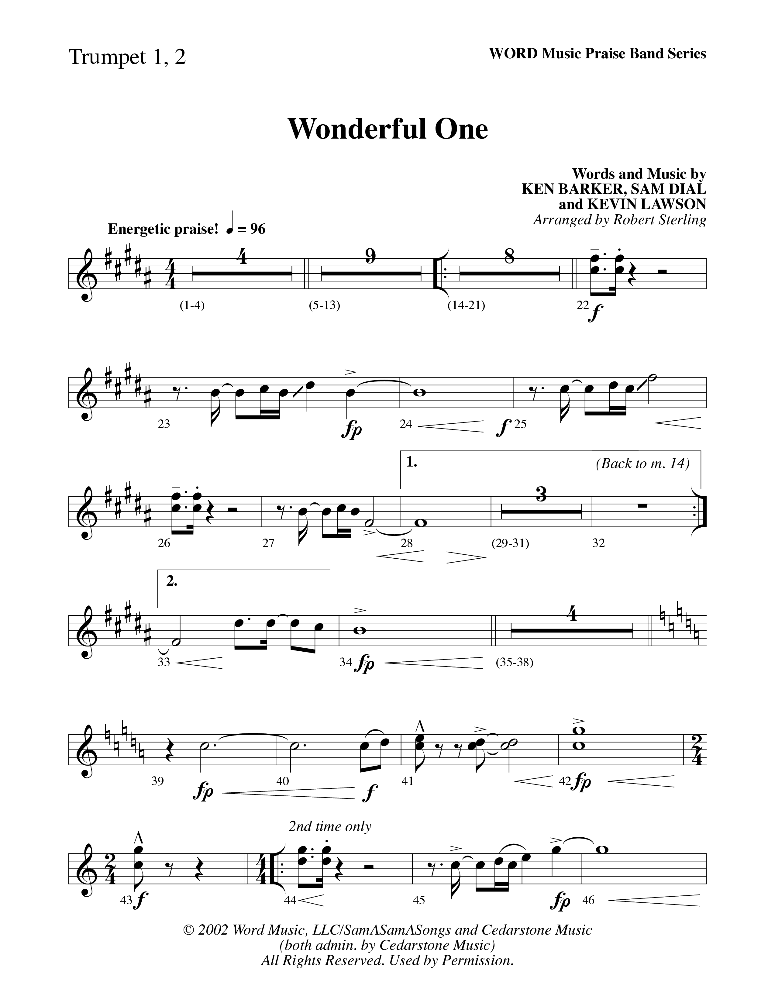 Wonderful One (Choral Anthem SATB) Trumpet 1,2 (Word Music Choral / Arr. Robert Sterling)