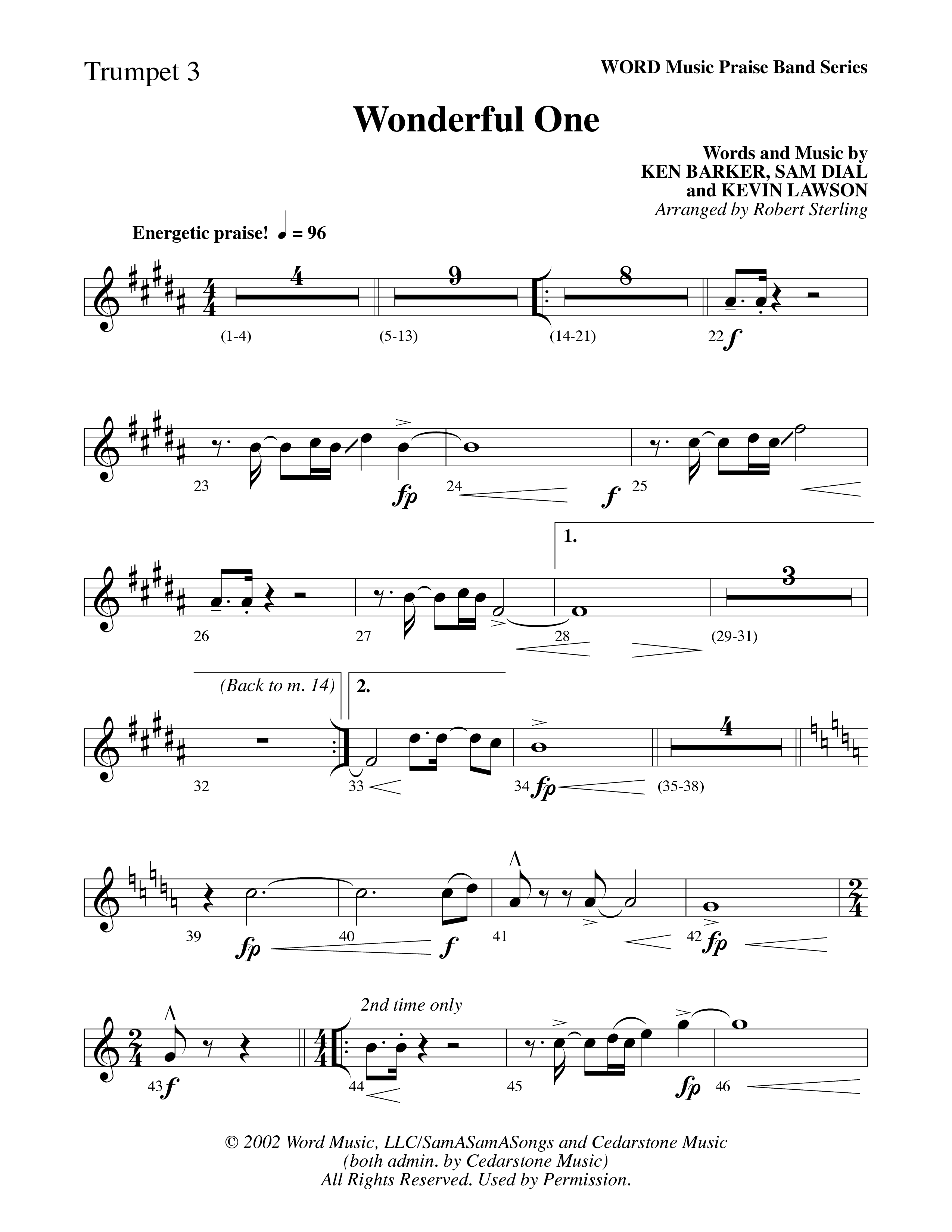 Wonderful One (Choral Anthem SATB) Trumpet 3 (Word Music Choral / Arr. Robert Sterling)