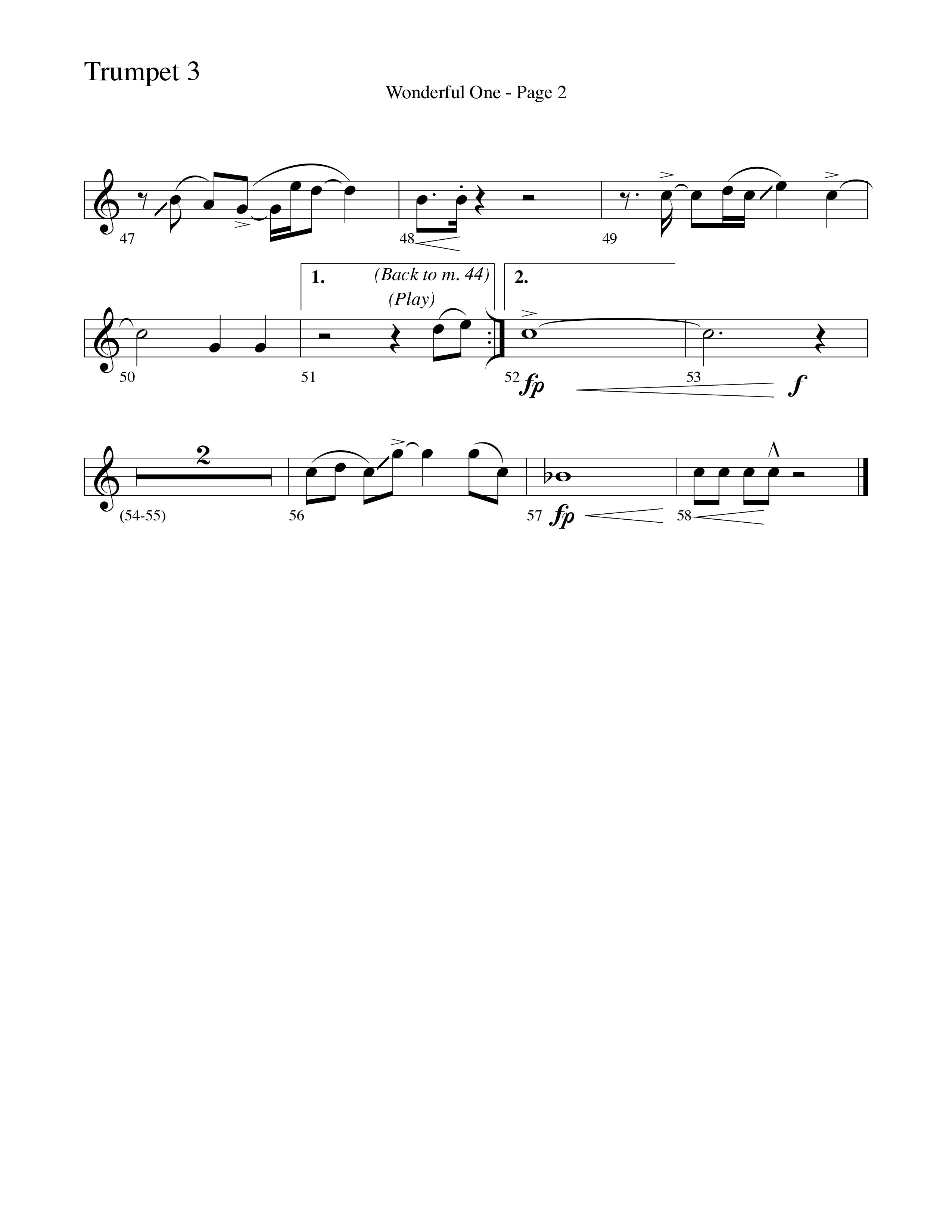 Wonderful One (Choral Anthem SATB) Trumpet 3 (Word Music Choral / Arr. Robert Sterling)