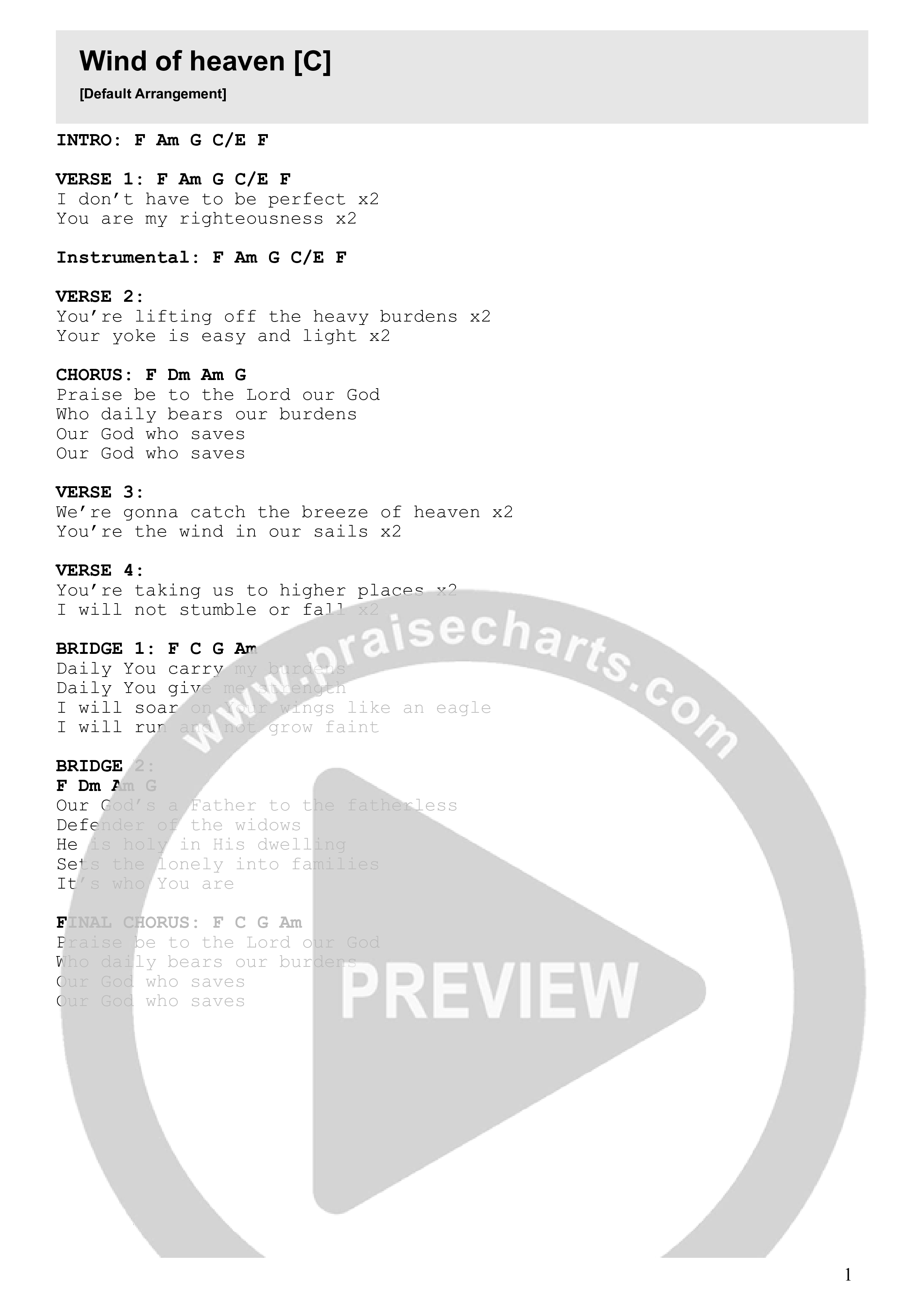 Wind Of Heaven Chord Chart (Kingdom Culture Worship)