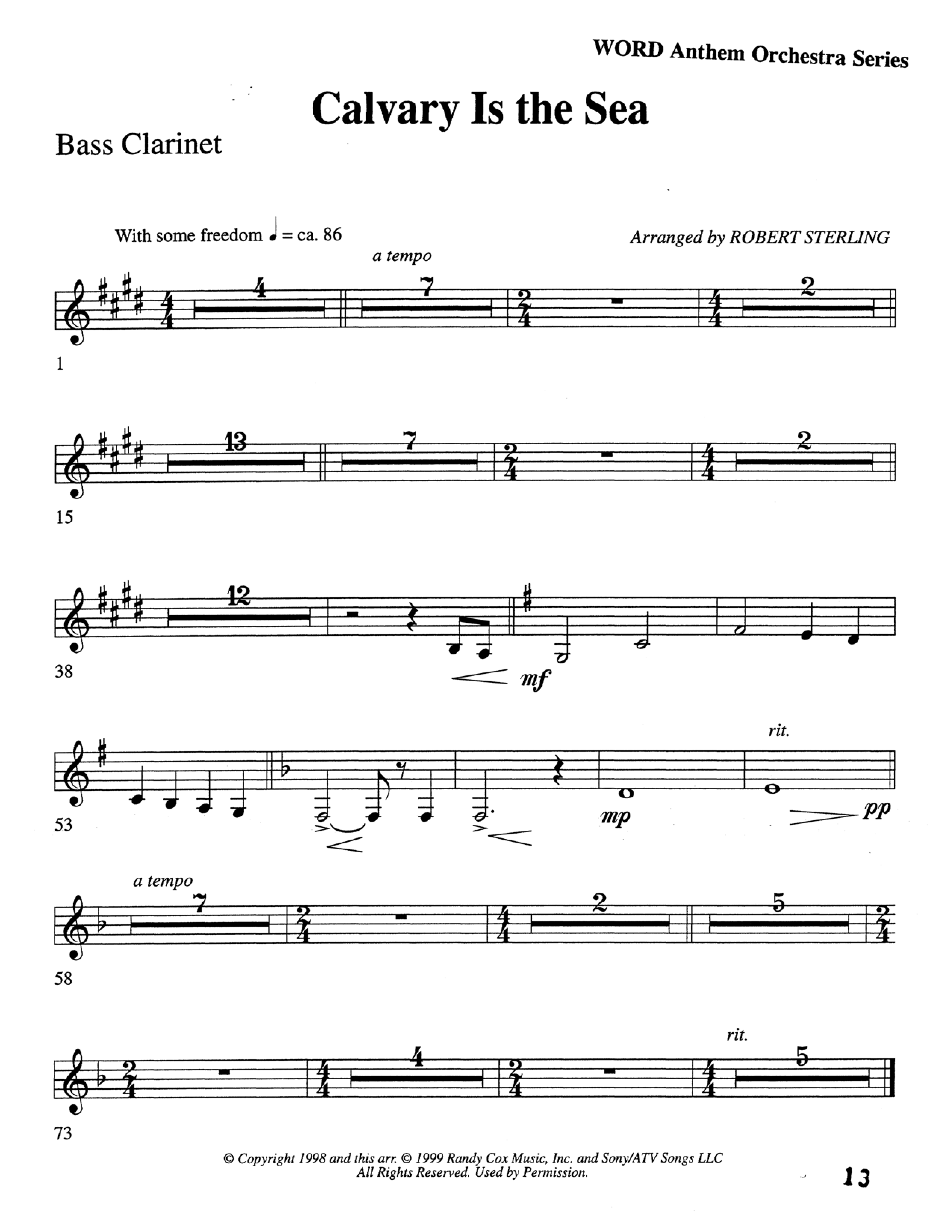 Calvary Is The Sea (Choral Anthem SATB) Bass Clarinet (Word Music Choral / Arr. Robert Sterling)
