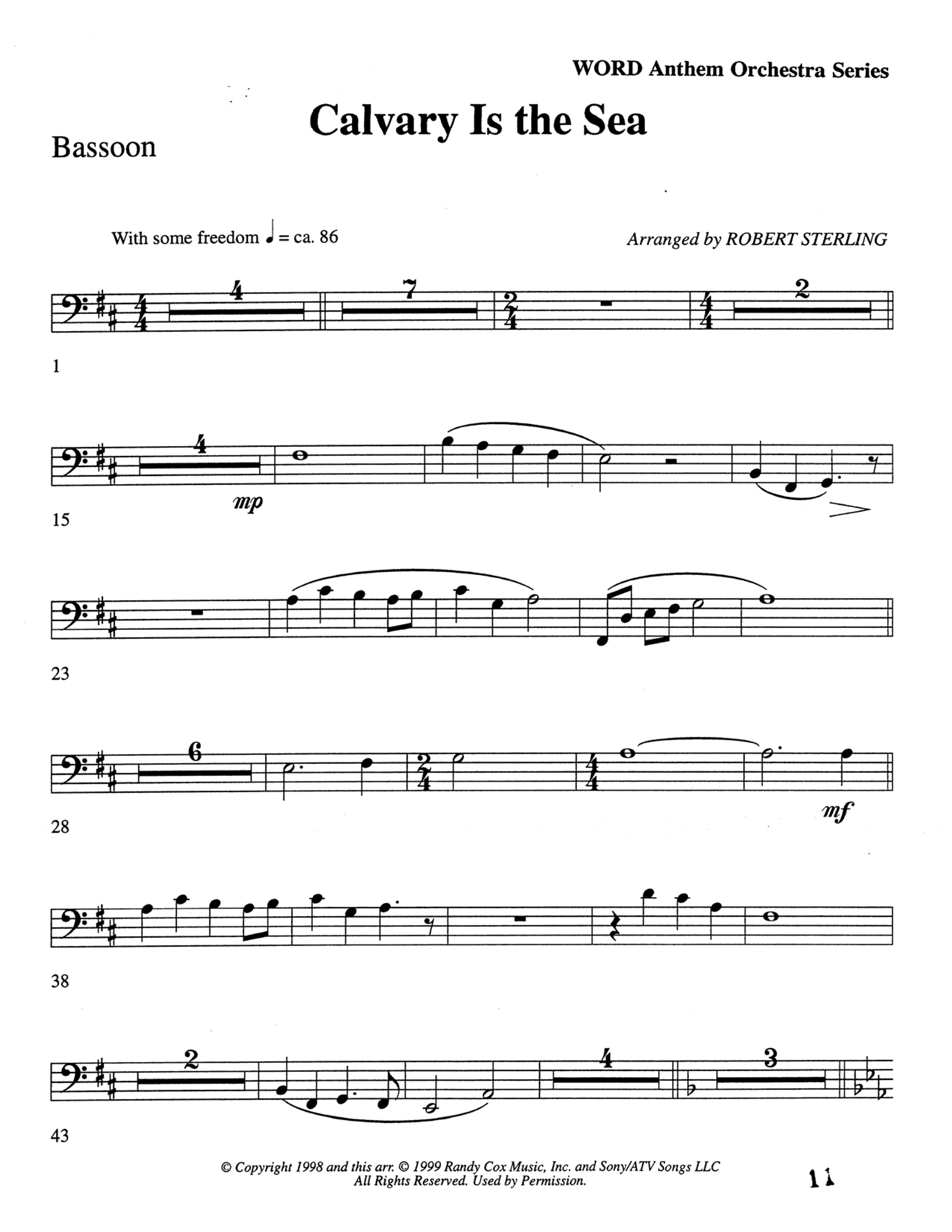 Calvary Is The Sea (Choral Anthem SATB) Bassoon (Word Music Choral / Arr. Robert Sterling)