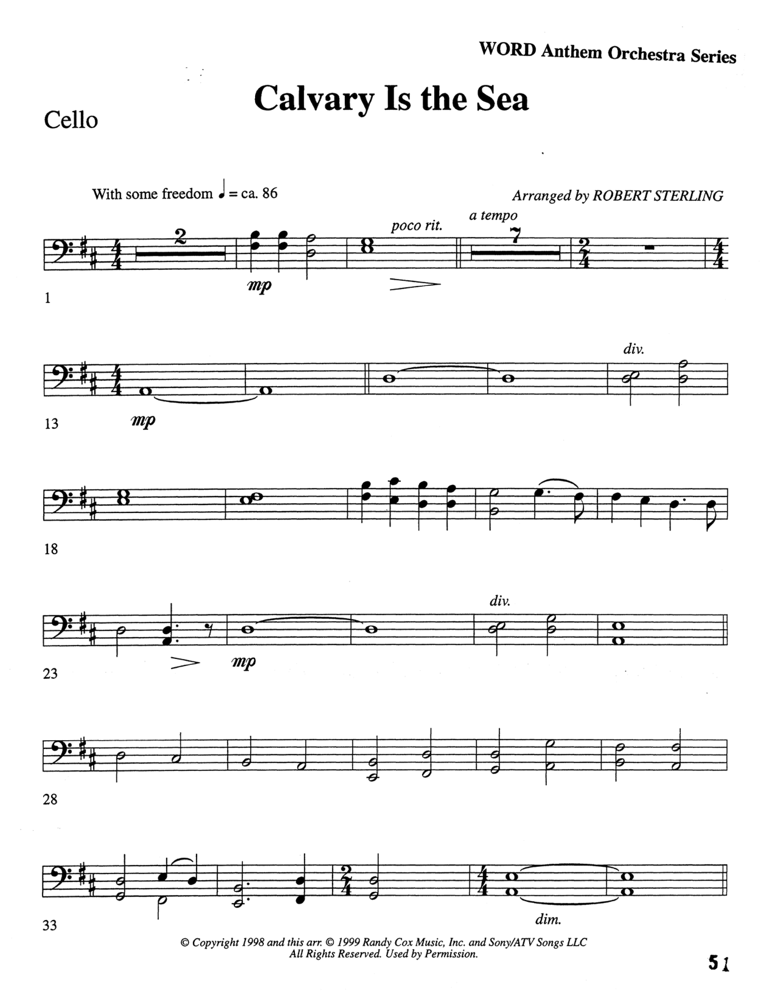 Calvary Is The Sea (Choral Anthem SATB) Cello (Word Music Choral / Arr. Robert Sterling)