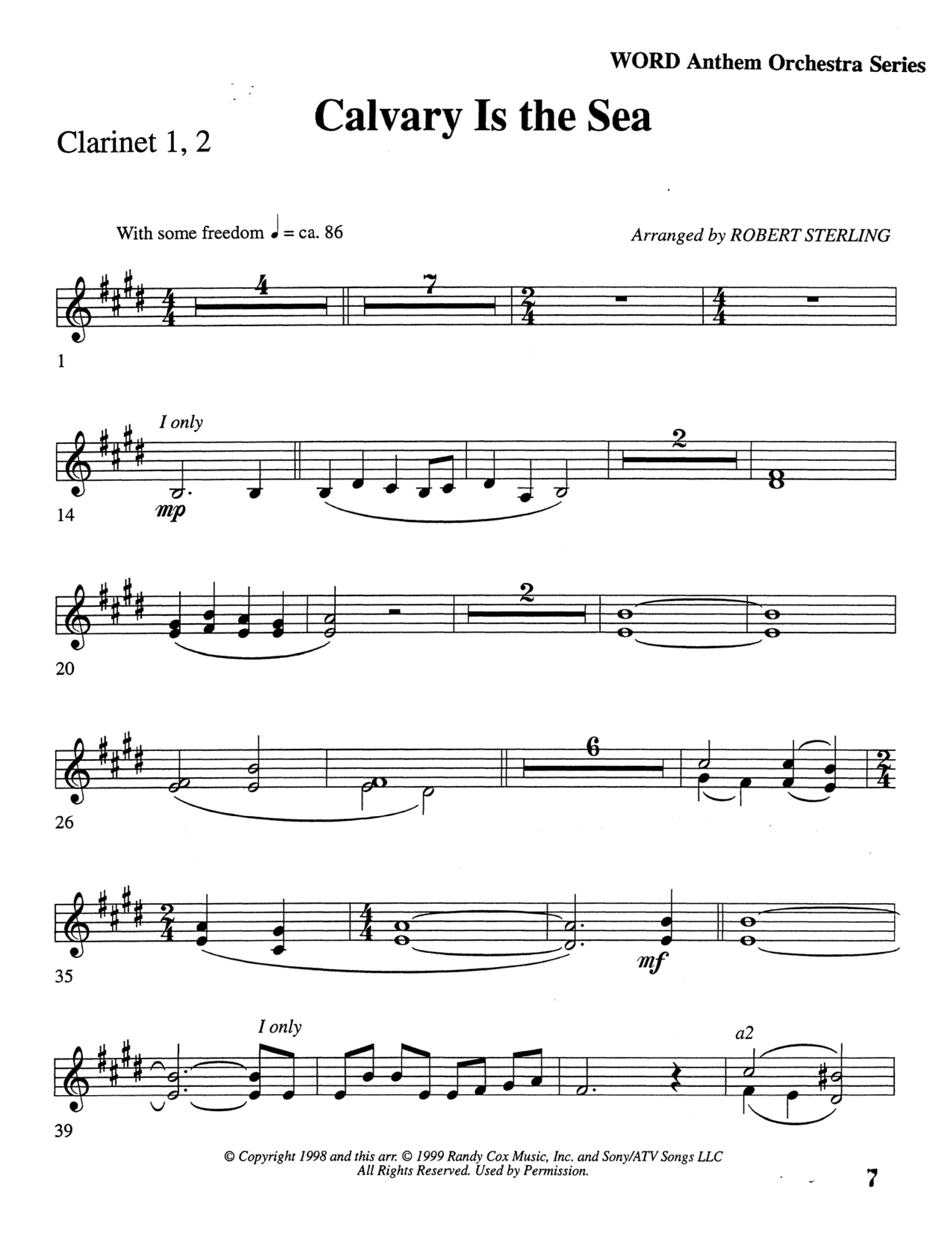 Calvary Is The Sea (Choral Anthem SATB) Clarinet 1/2 (Word Music Choral / Arr. Robert Sterling)