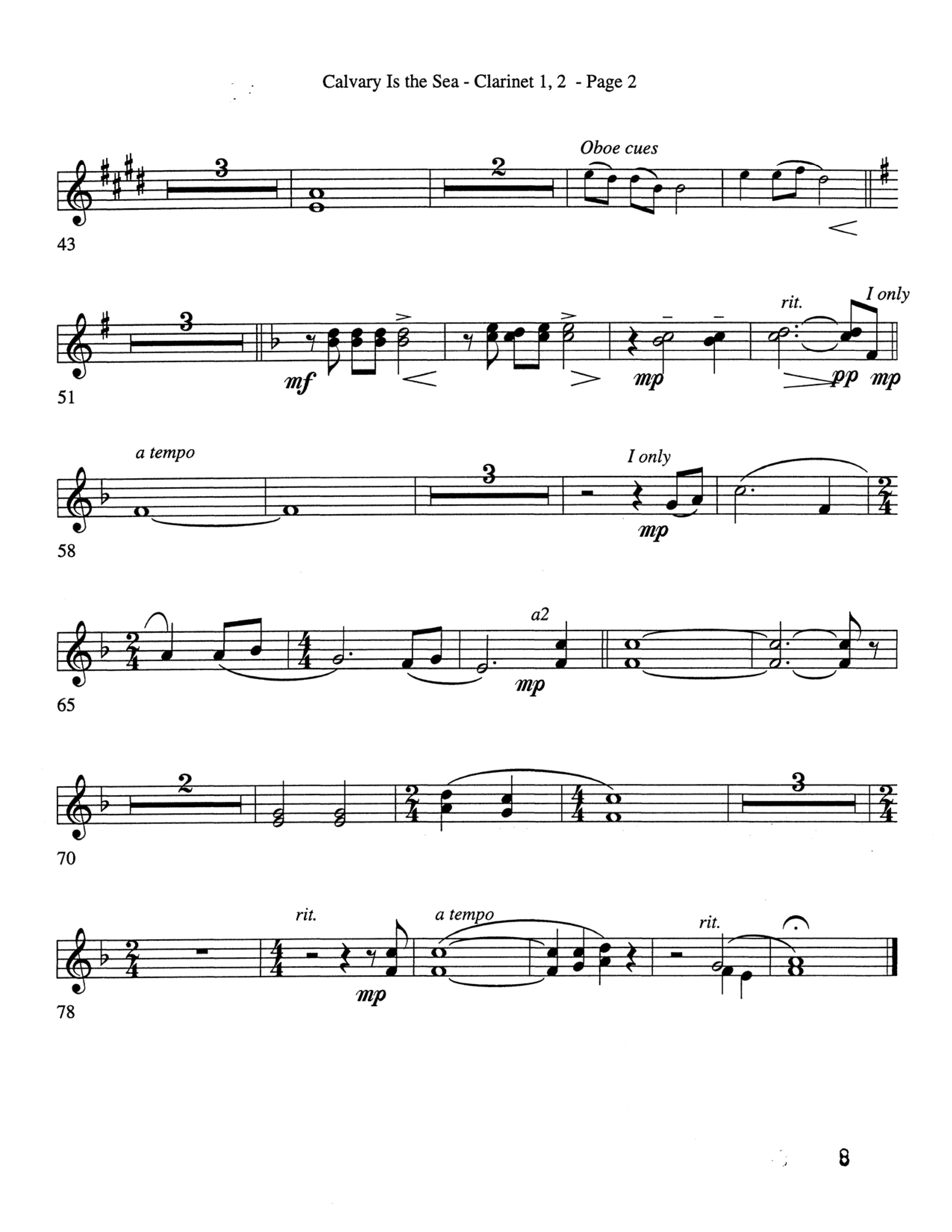 Calvary Is The Sea (Choral Anthem SATB) Clarinet 1/2 (Word Music Choral / Arr. Robert Sterling)