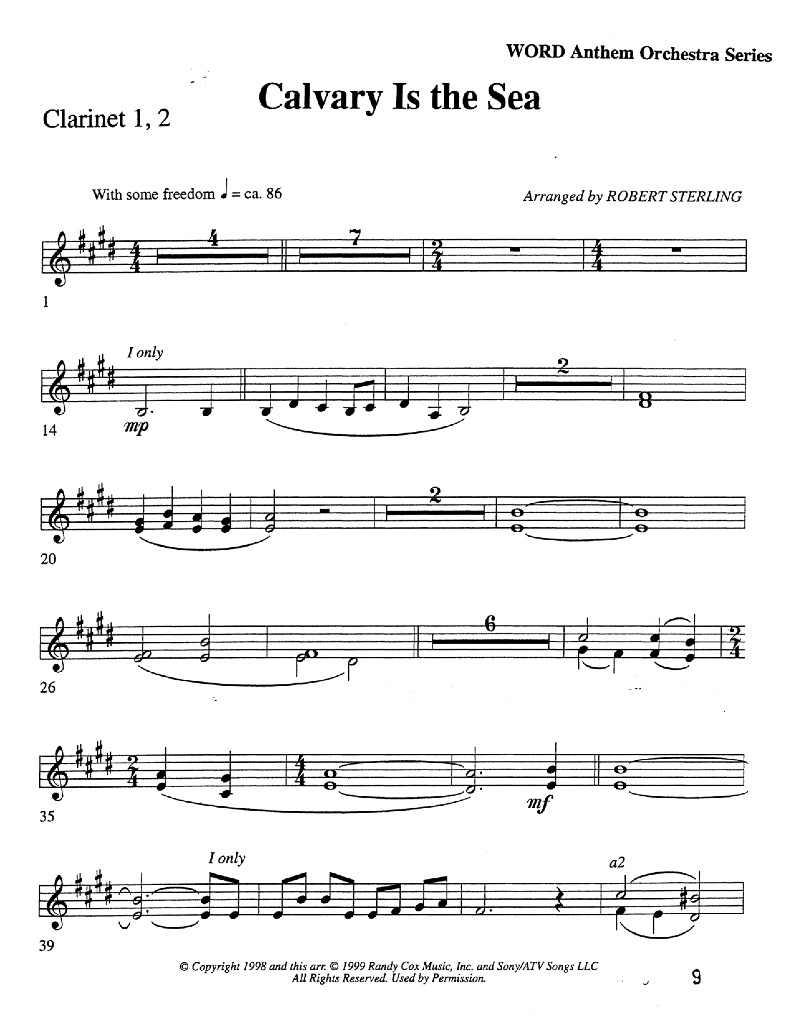 Calvary Is The Sea (Choral Anthem SATB) Clarinet 1/2 (Word Music Choral / Arr. Robert Sterling)