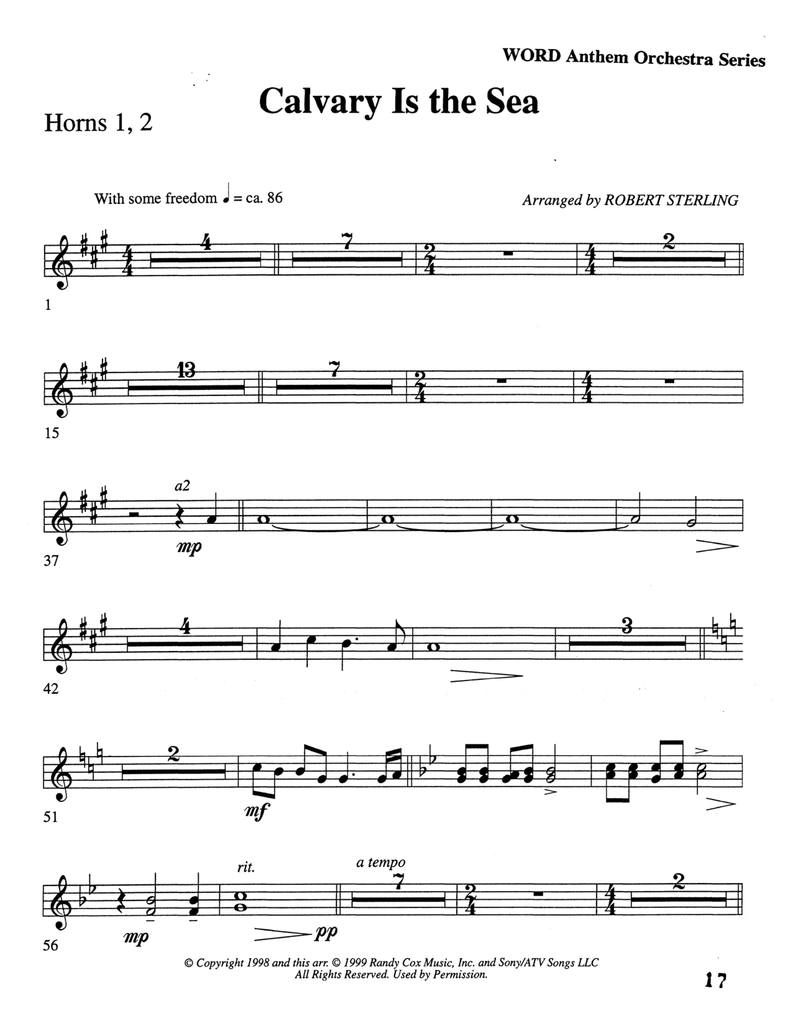 Calvary Is The Sea (Choral Anthem SATB) French Horn 1/2 (Word Music Choral / Arr. Robert Sterling)