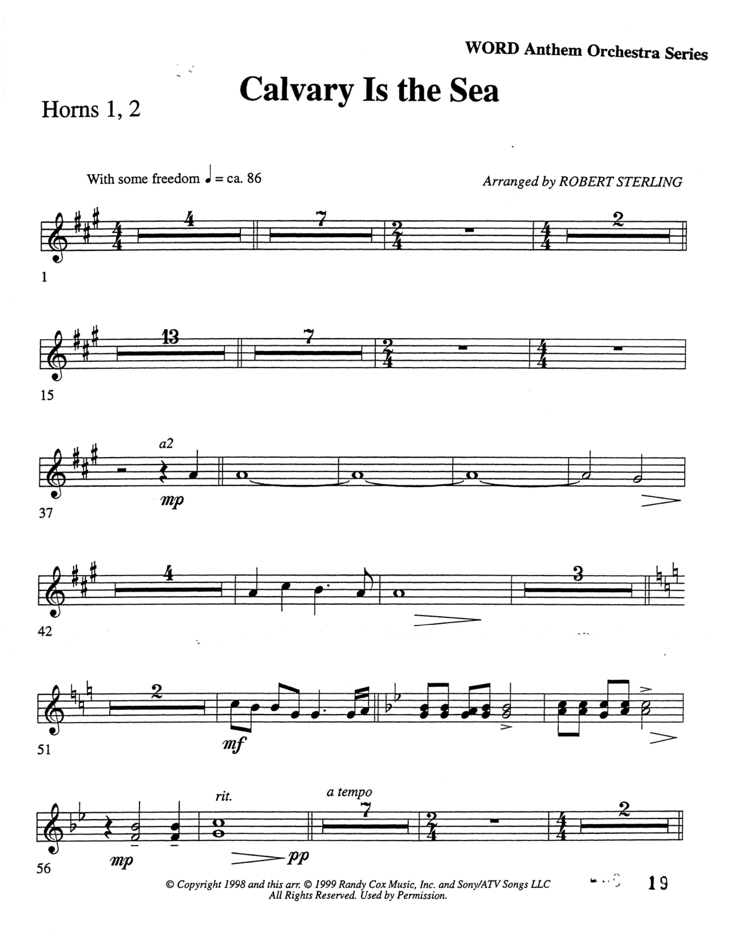 Calvary Is The Sea (Choral Anthem SATB) French Horn 1/2 (Word Music Choral / Arr. Robert Sterling)