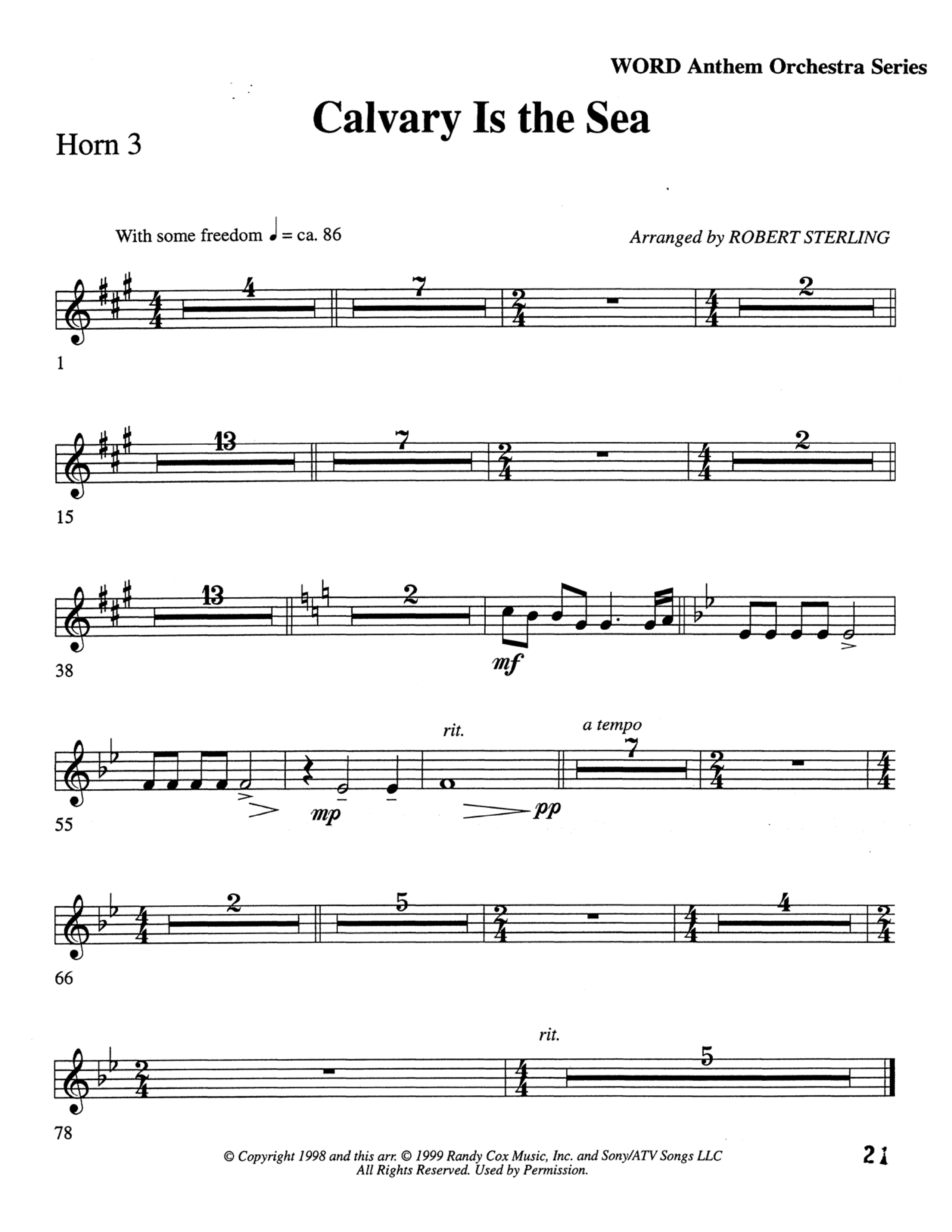 Calvary Is The Sea (Choral Anthem SATB) French Horn 3 (Word Music Choral / Arr. Robert Sterling)