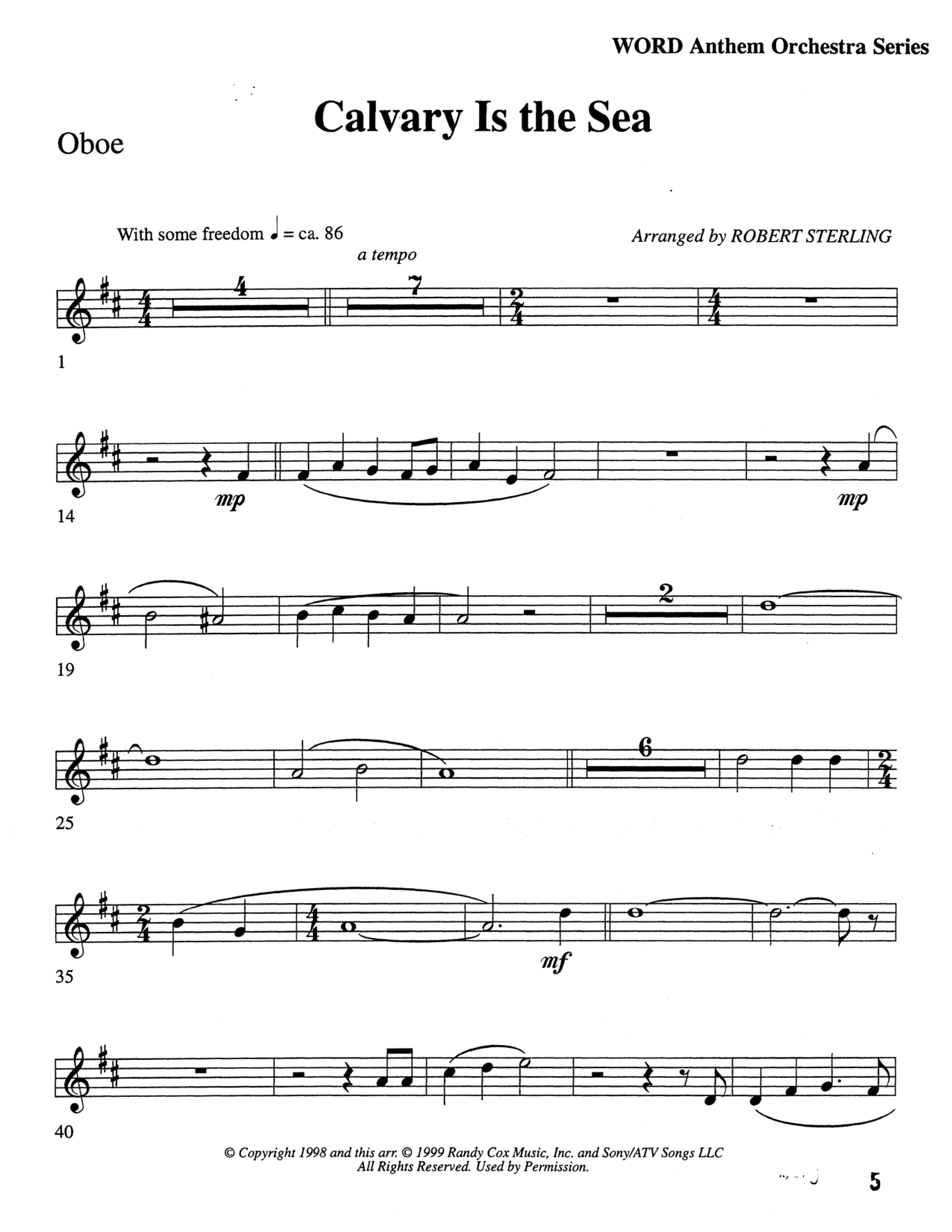 Calvary Is The Sea (Choral Anthem SATB) Oboe (Word Music Choral / Arr. Robert Sterling)