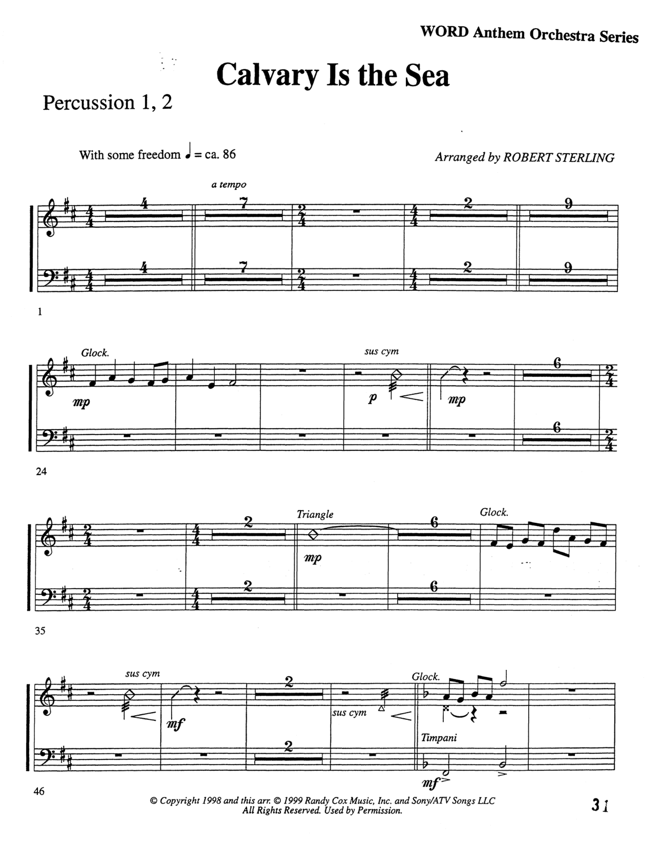 Calvary Is The Sea (Choral Anthem SATB) Percussion 1/2 (Word Music Choral / Arr. Robert Sterling)