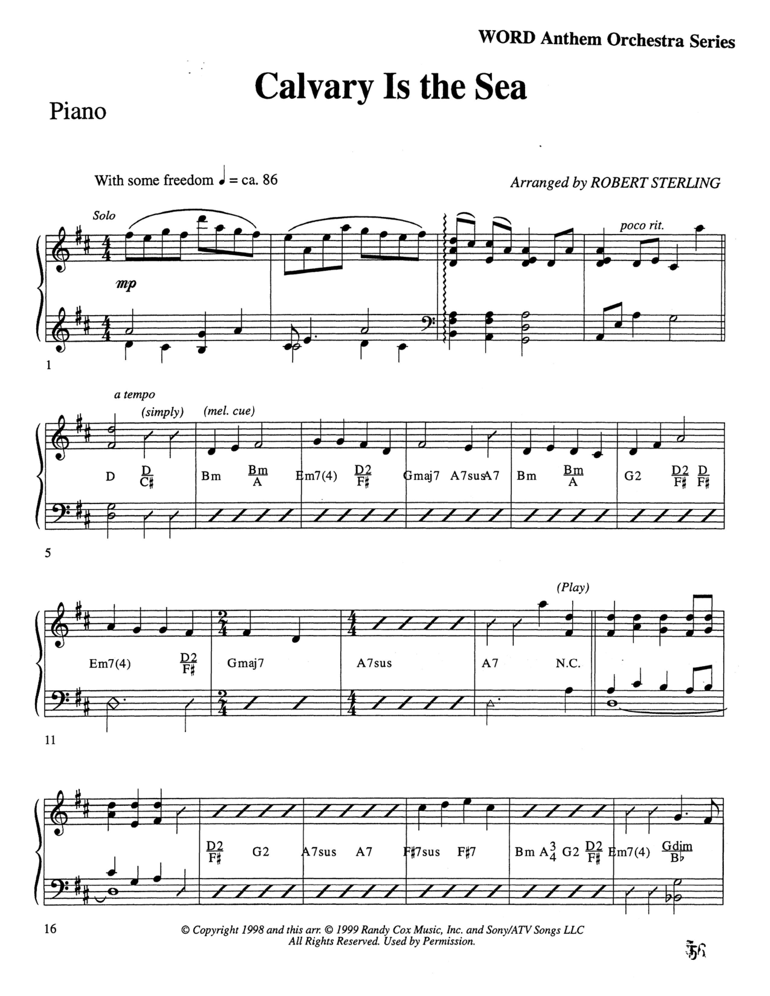 Calvary Is The Sea (Choral Anthem SATB) Piano Sheet (Word Music Choral / Arr. Robert Sterling)