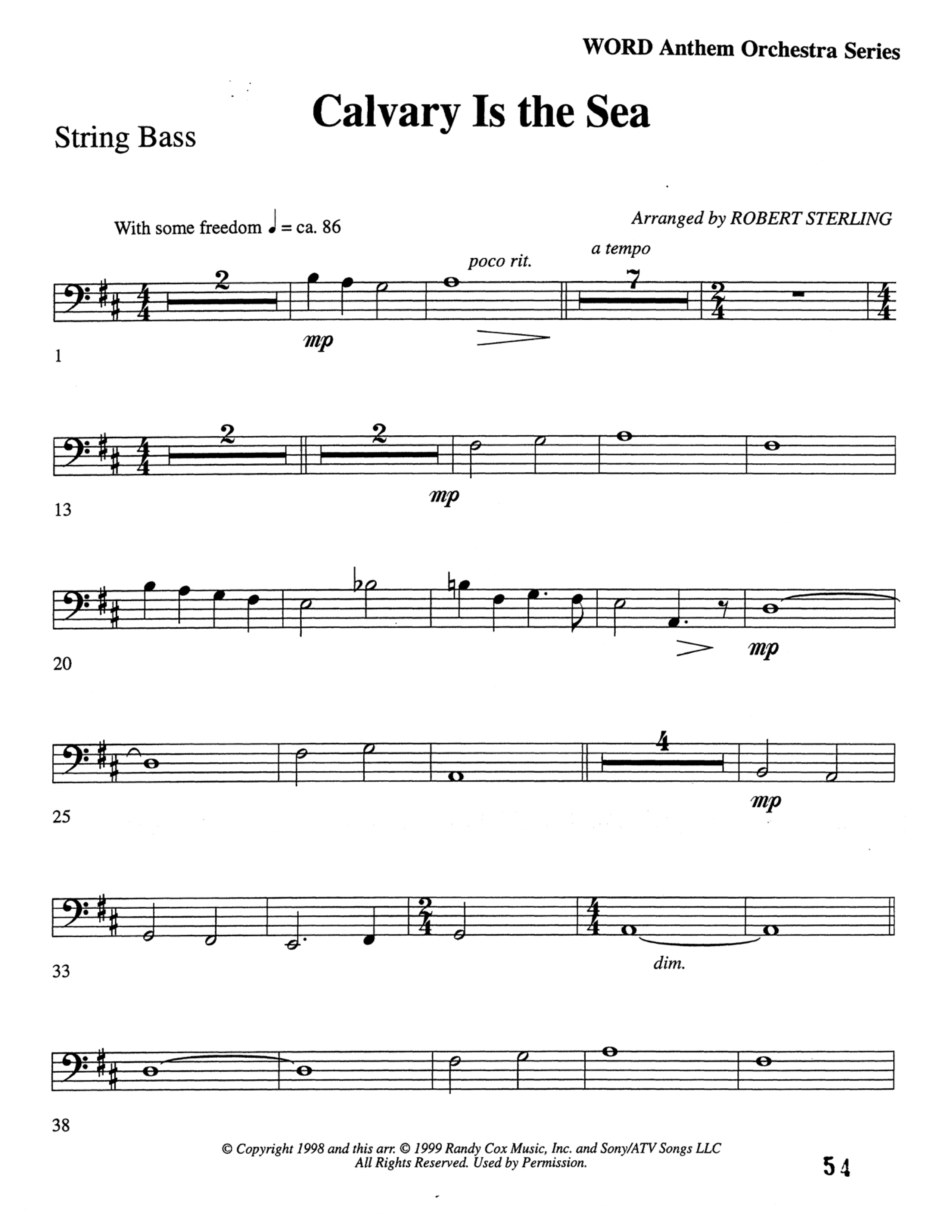 Calvary Is The Sea (Choral Anthem SATB) String Bass (Word Music Choral / Arr. Robert Sterling)