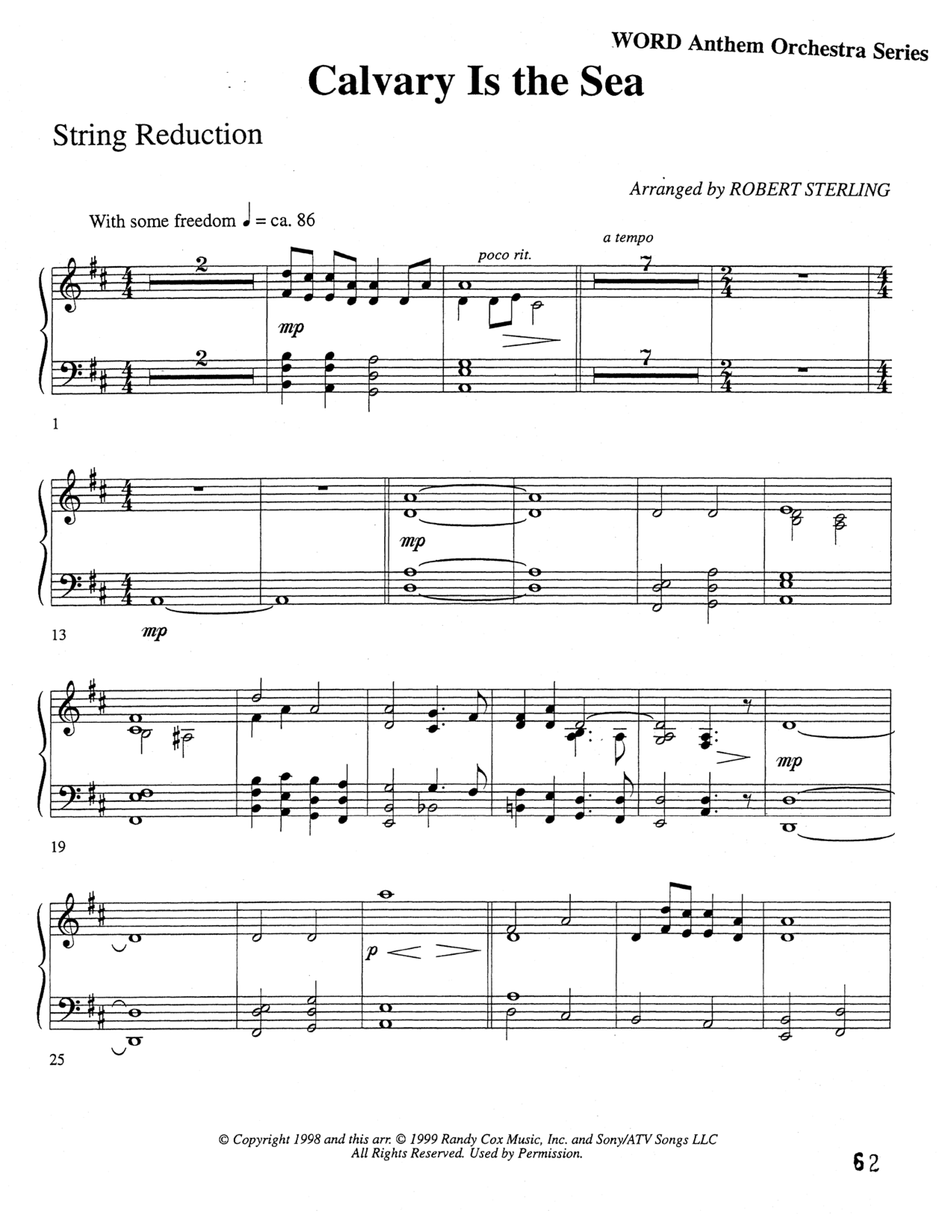 Calvary Is The Sea (Choral Anthem SATB) String Reduction (Word Music Choral / Arr. Robert Sterling)