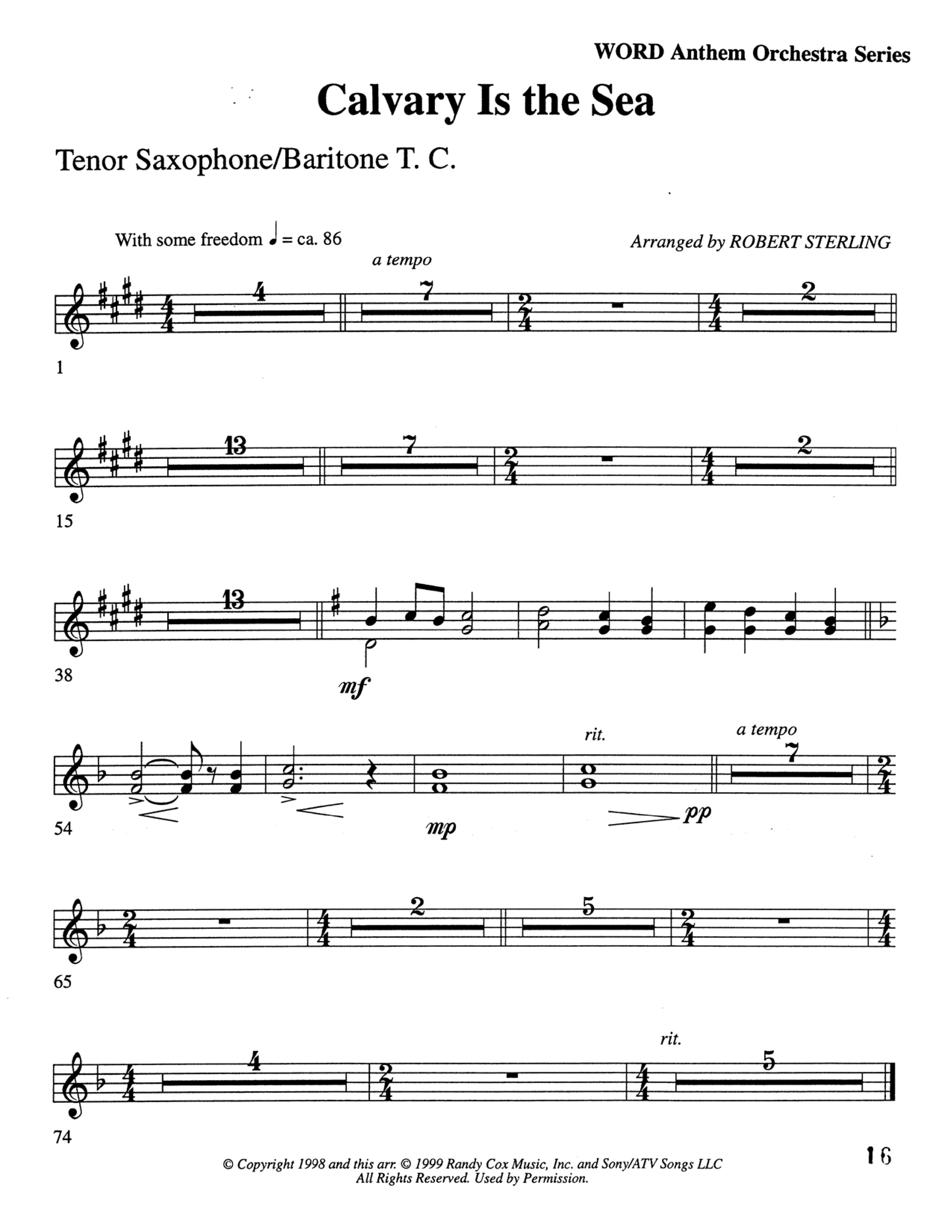 Calvary Is The Sea (Choral Anthem SATB) Tenor Sax/Baritone T.C. (Word Music Choral / Arr. Robert Sterling)