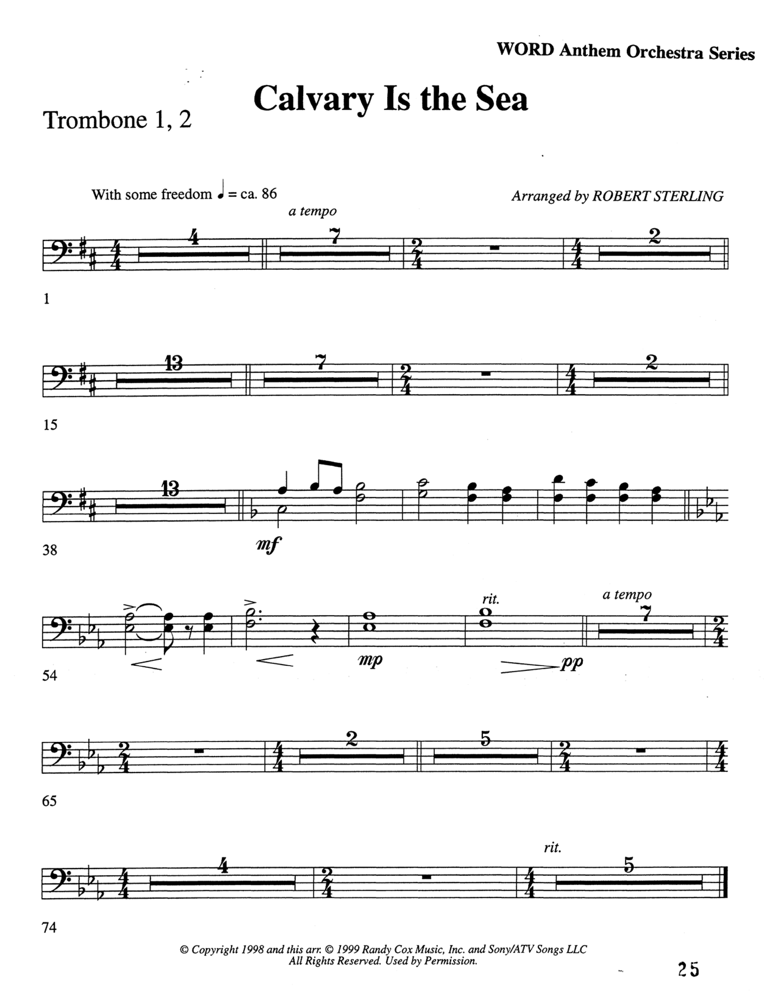 Calvary Is The Sea (Choral Anthem SATB) Trombone 1/2 (Word Music Choral / Arr. Robert Sterling)