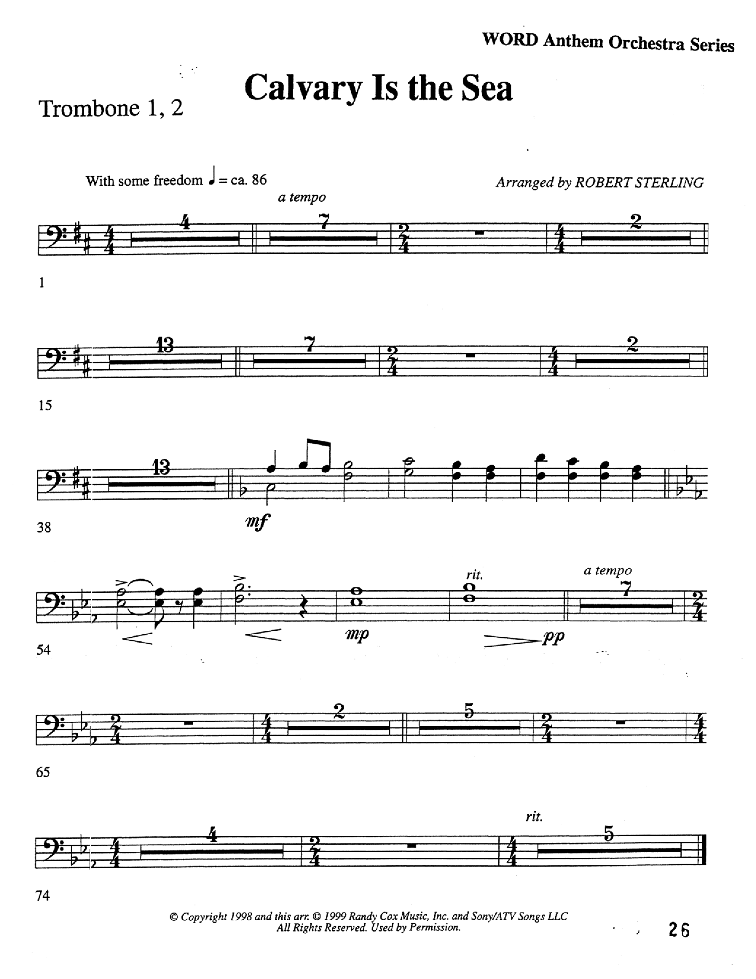 Calvary Is The Sea (Choral Anthem SATB) Trombone 1/2 (Word Music Choral / Arr. Robert Sterling)