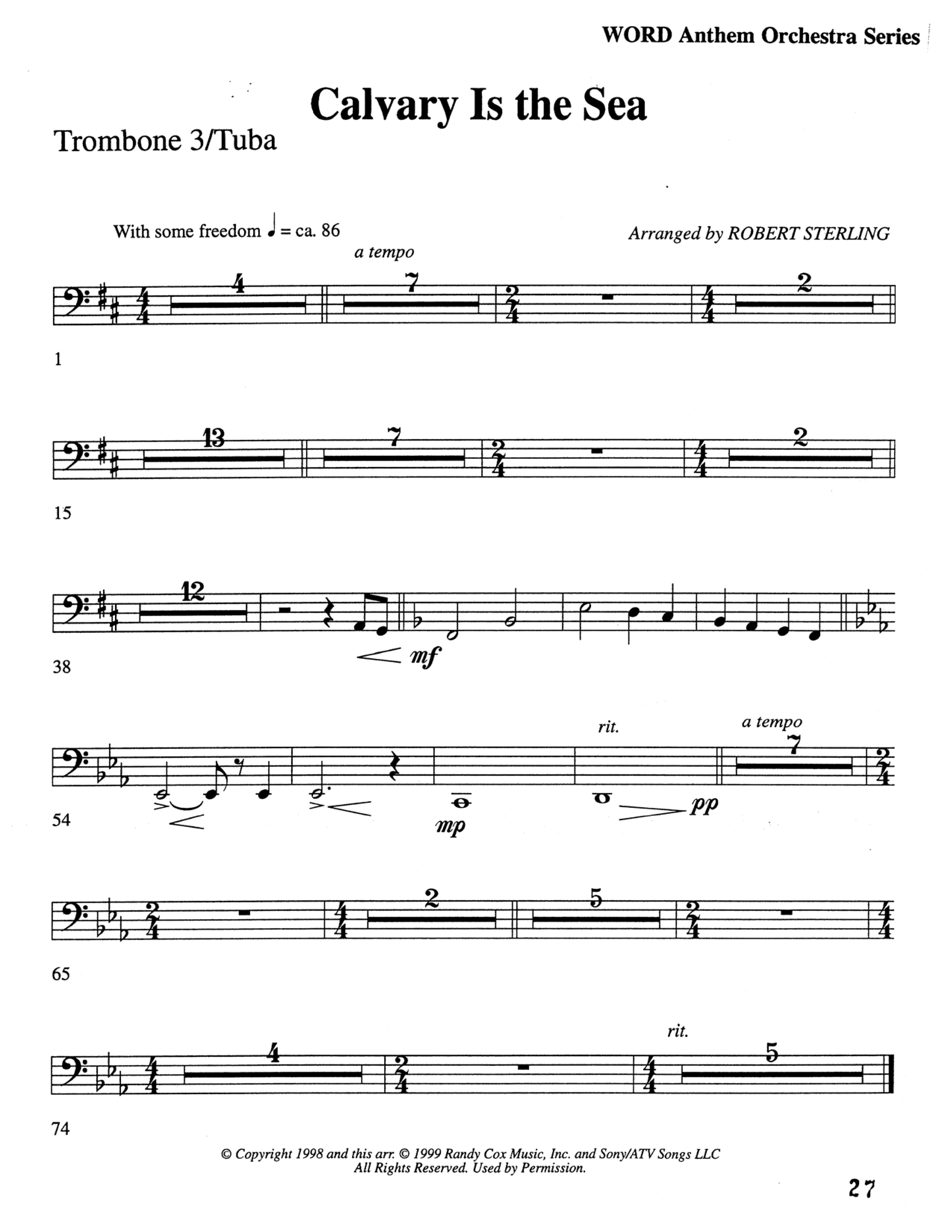 Calvary Is The Sea (Choral Anthem SATB) Trombone 3/Tuba (Word Music Choral / Arr. Robert Sterling)