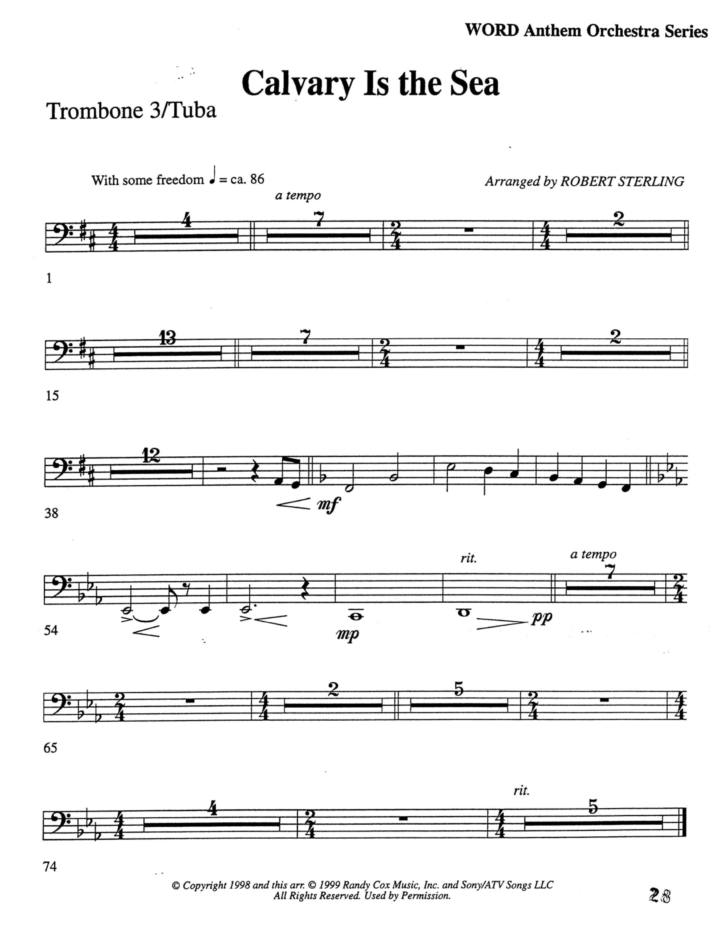 Calvary Is The Sea (Choral Anthem SATB) Trombone 3/Tuba (Word Music Choral / Arr. Robert Sterling)