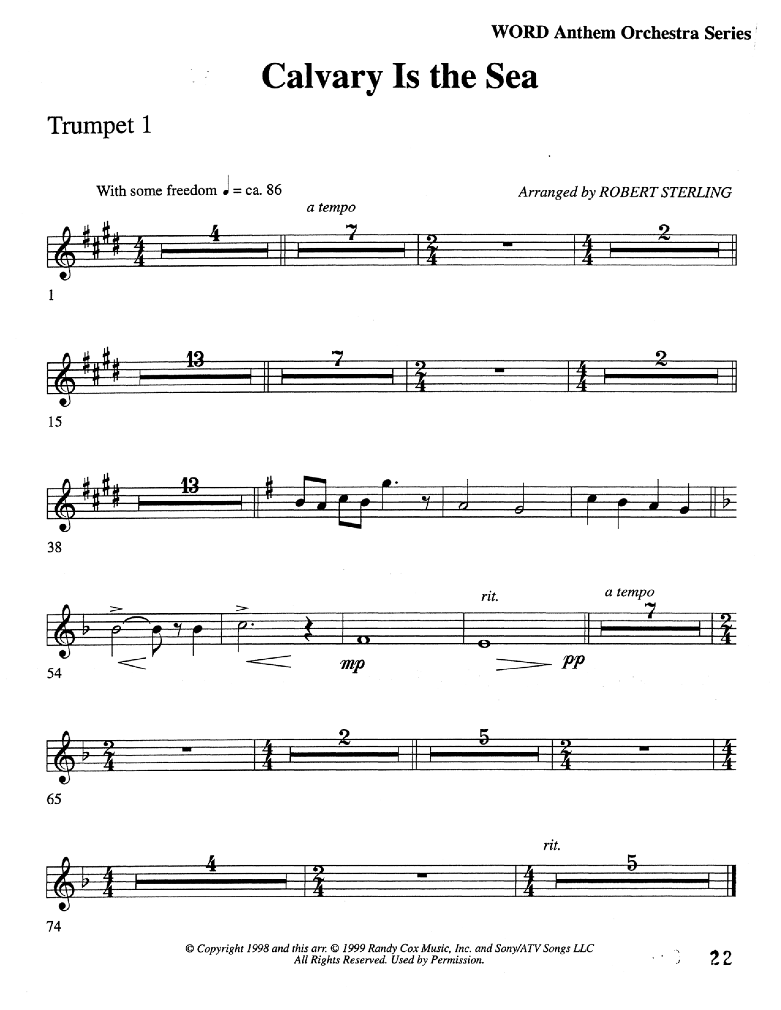 Calvary Is The Sea (Choral Anthem SATB) Trumpet 1 (Word Music Choral / Arr. Robert Sterling)