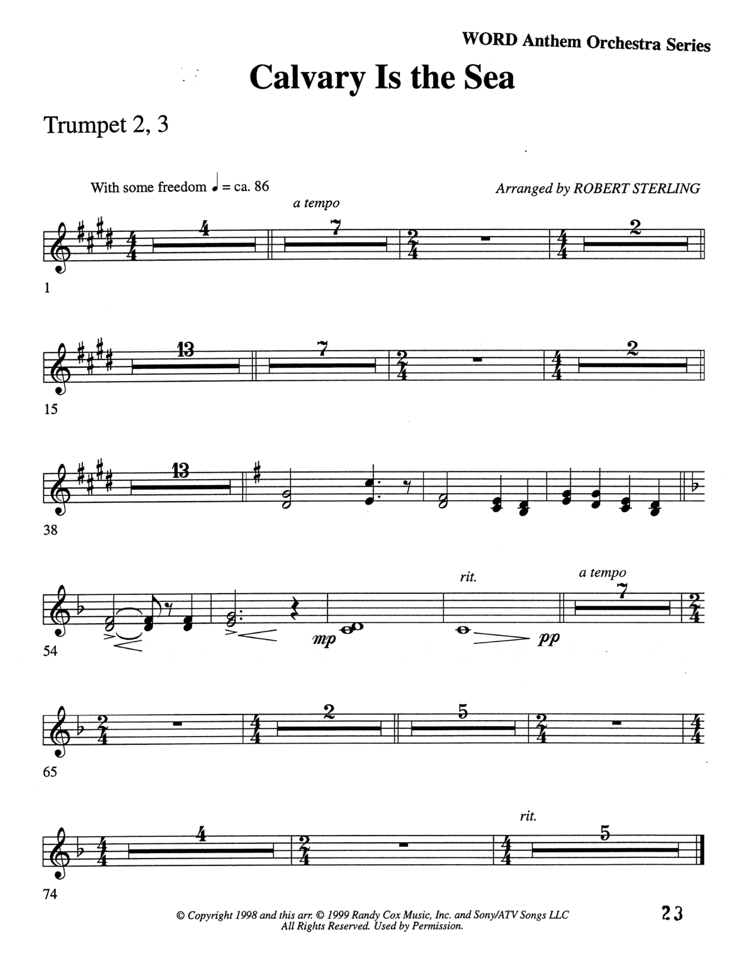 Calvary Is The Sea (Choral Anthem SATB) Trumpet 2/3 (Word Music Choral / Arr. Robert Sterling)