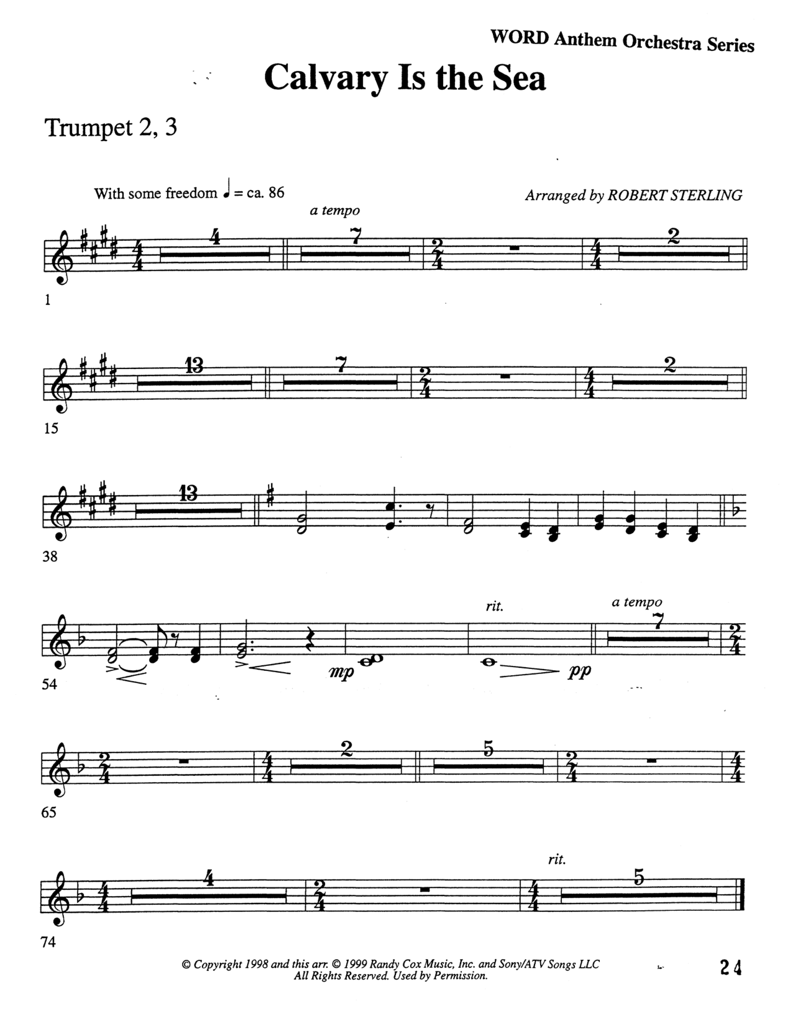 Calvary Is The Sea (Choral Anthem SATB) Trumpet 2/3 (Word Music Choral / Arr. Robert Sterling)