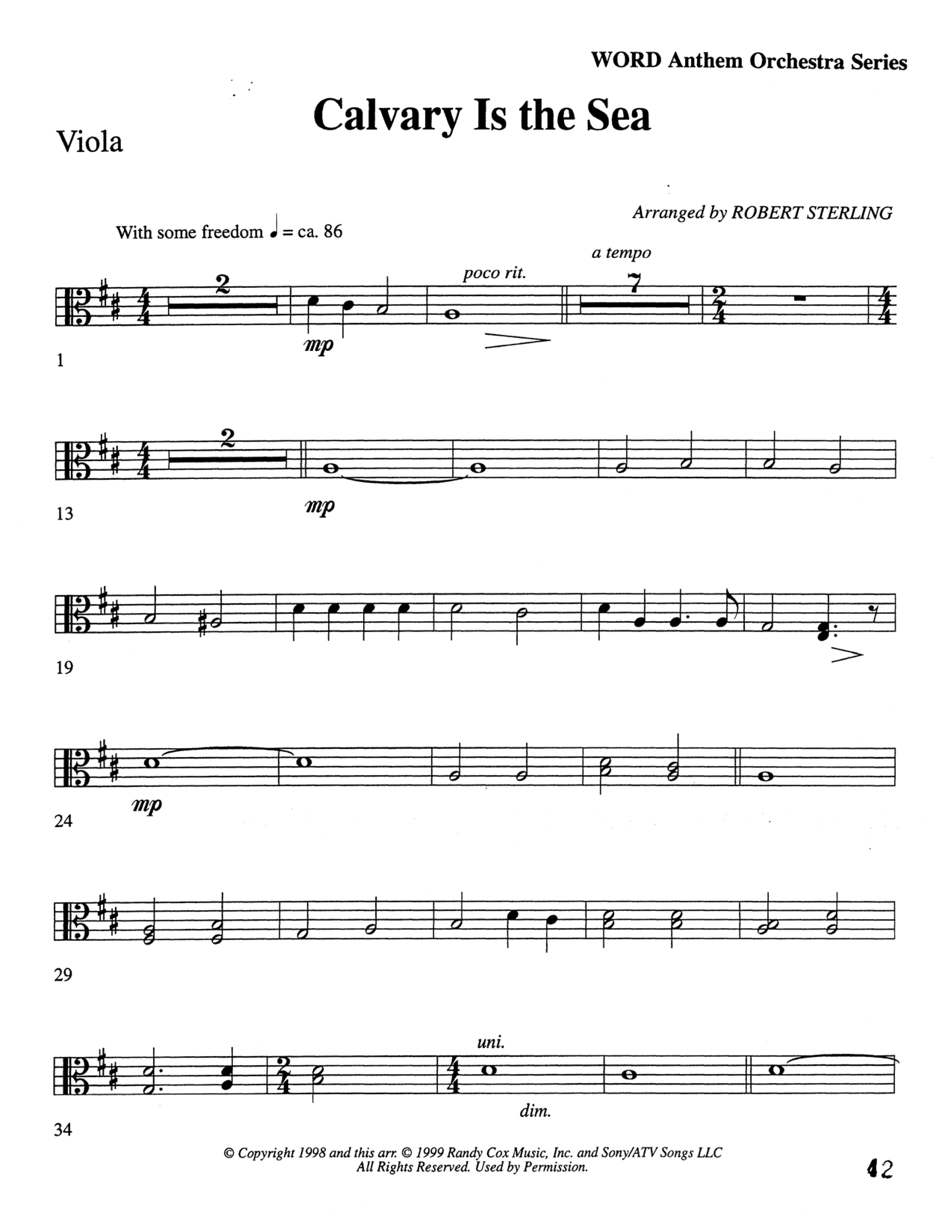 Calvary Is The Sea (Choral Anthem SATB) Viola (Word Music Choral / Arr. Robert Sterling)