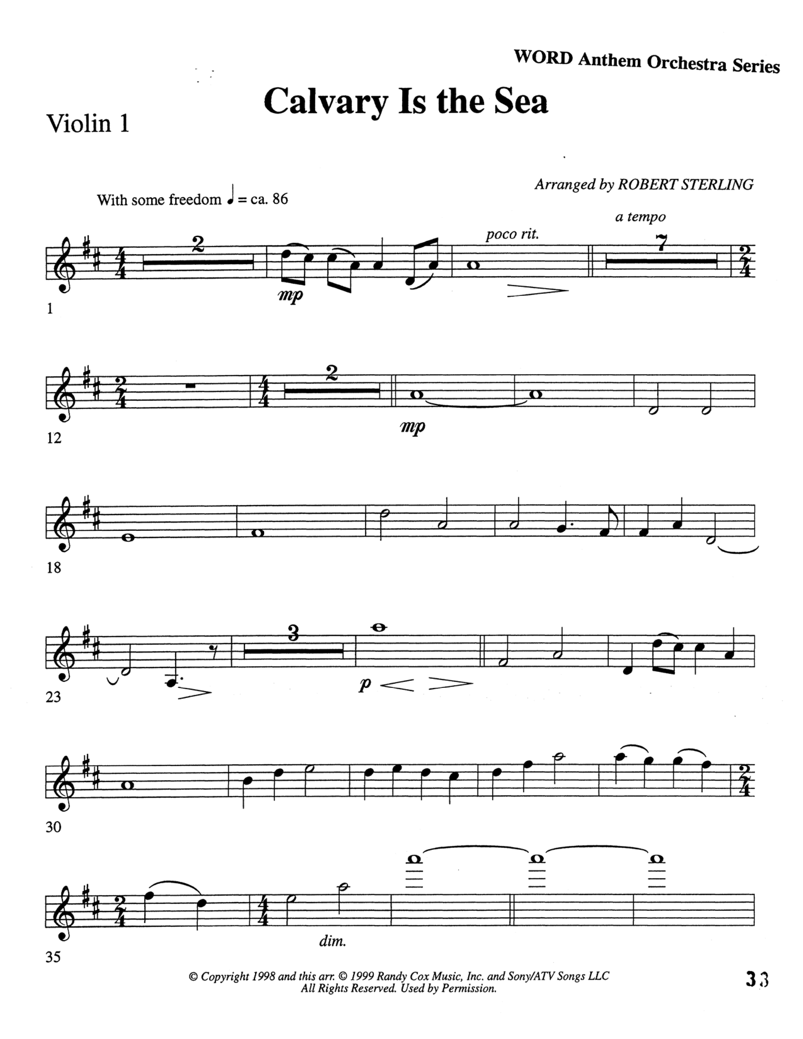 Calvary Is The Sea (Choral Anthem SATB) Violin 1/2 (Word Music Choral / Arr. Robert Sterling)