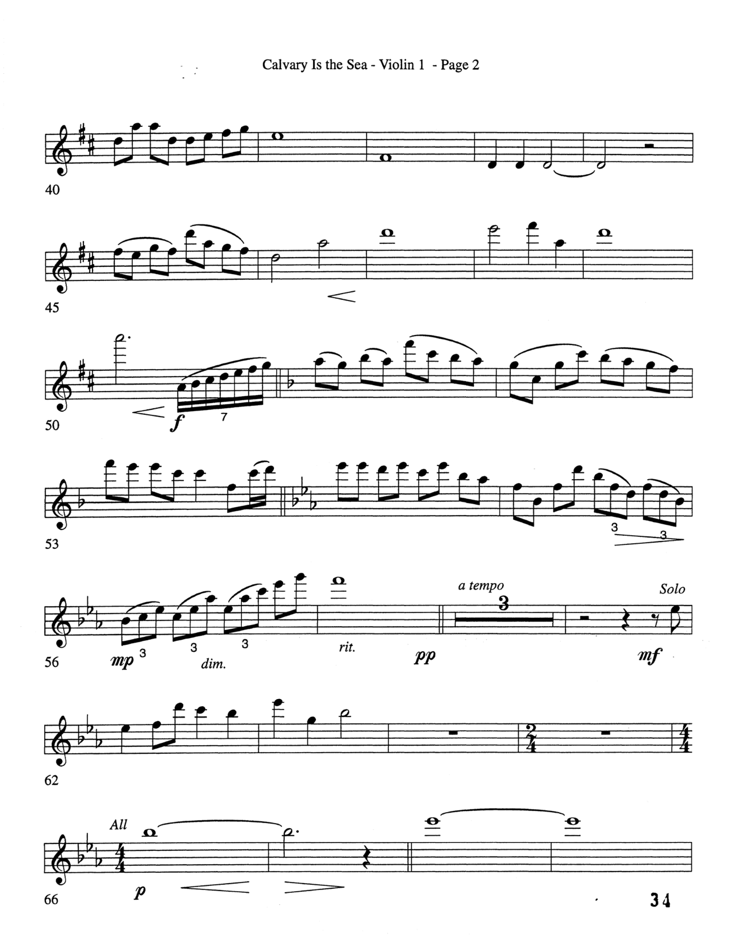 Calvary Is The Sea (Choral Anthem SATB) Violin 1/2 (Word Music Choral / Arr. Robert Sterling)